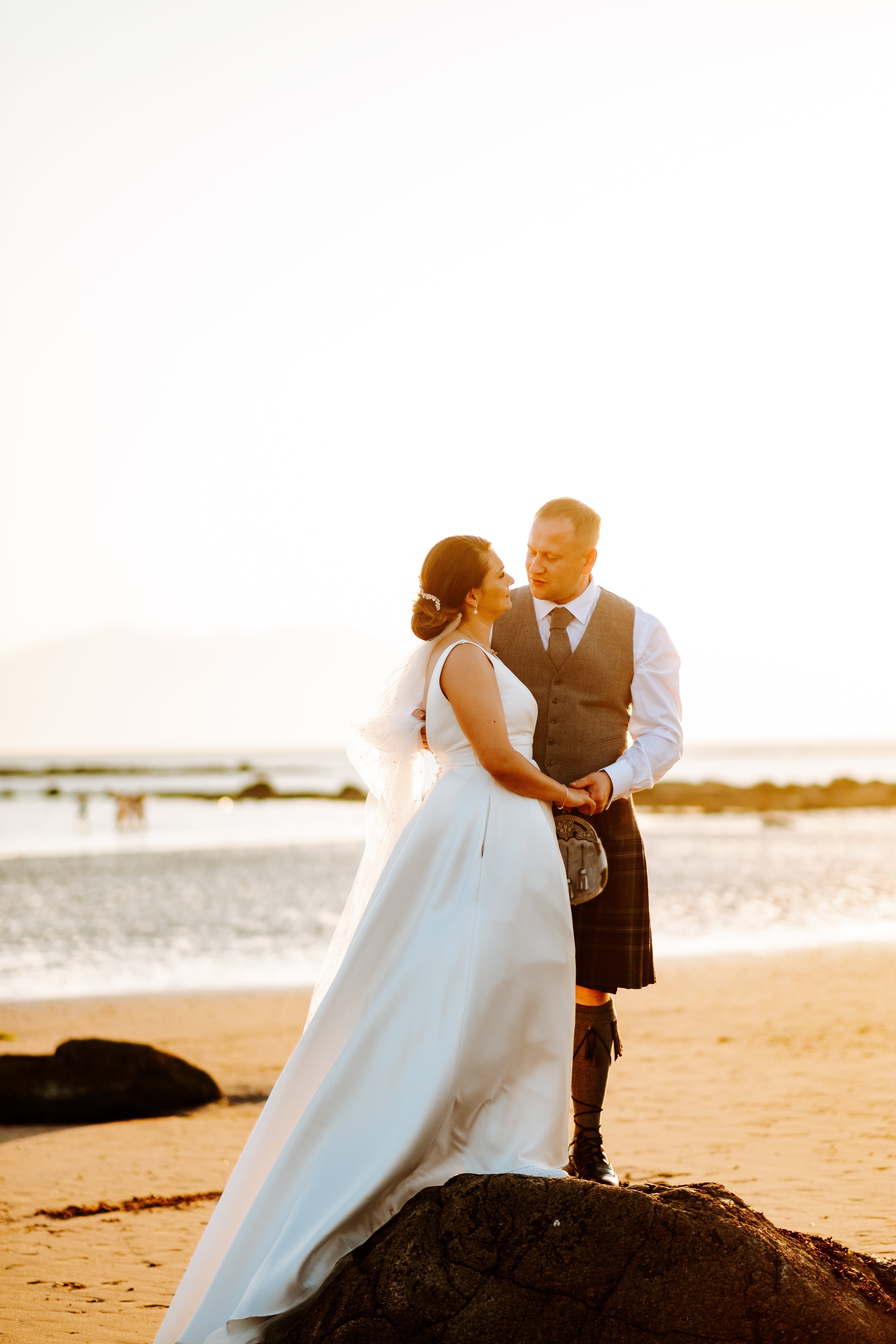 Bride and GRoom on beach sunset