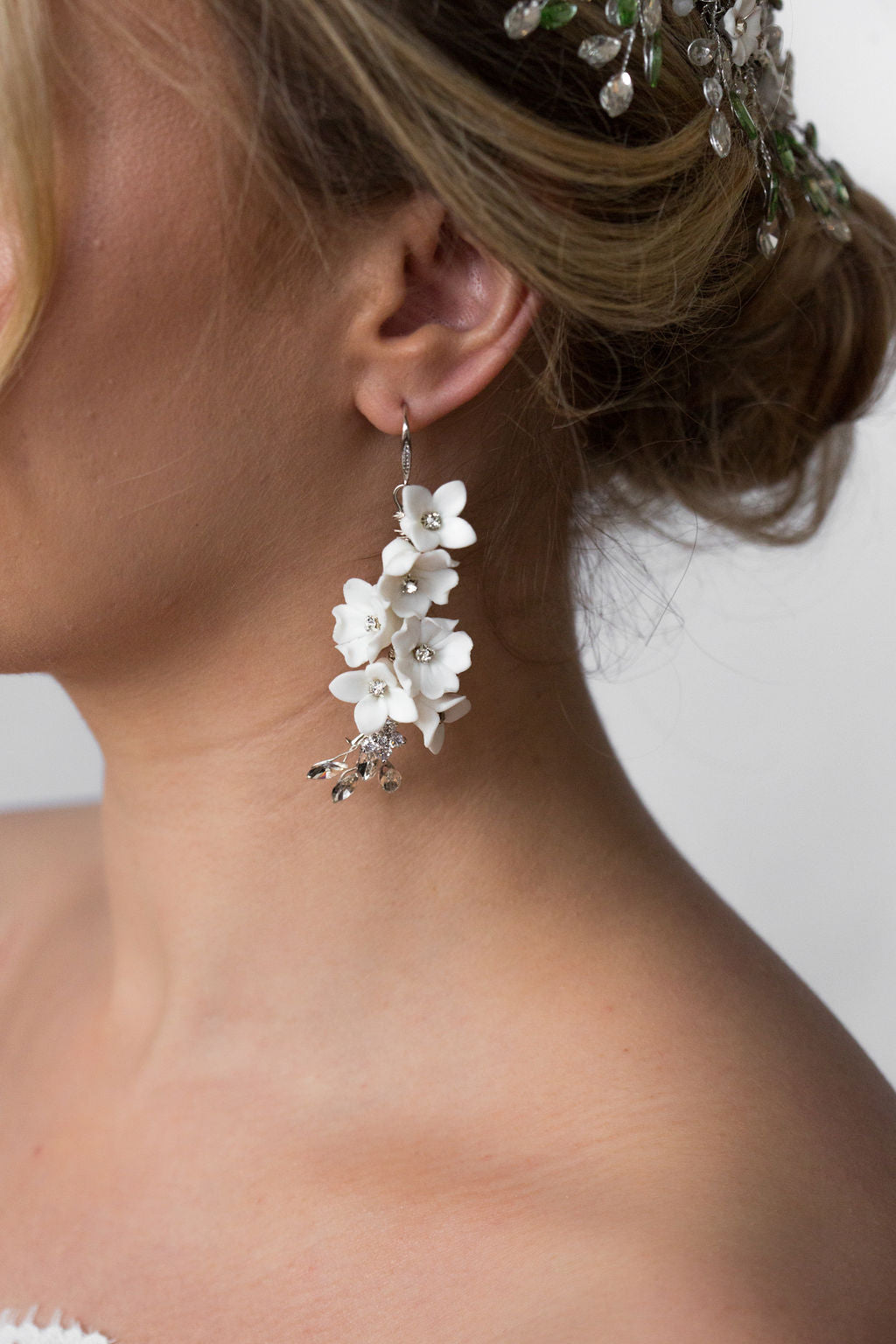 large clay flower bridal earrings
