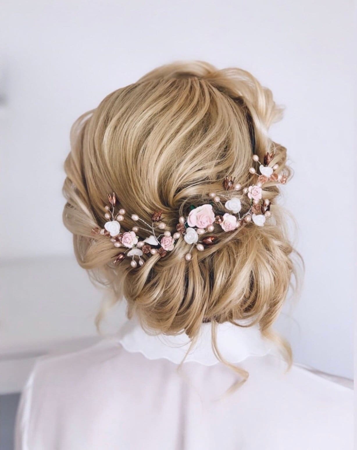 blush pink floral hair vine bridal