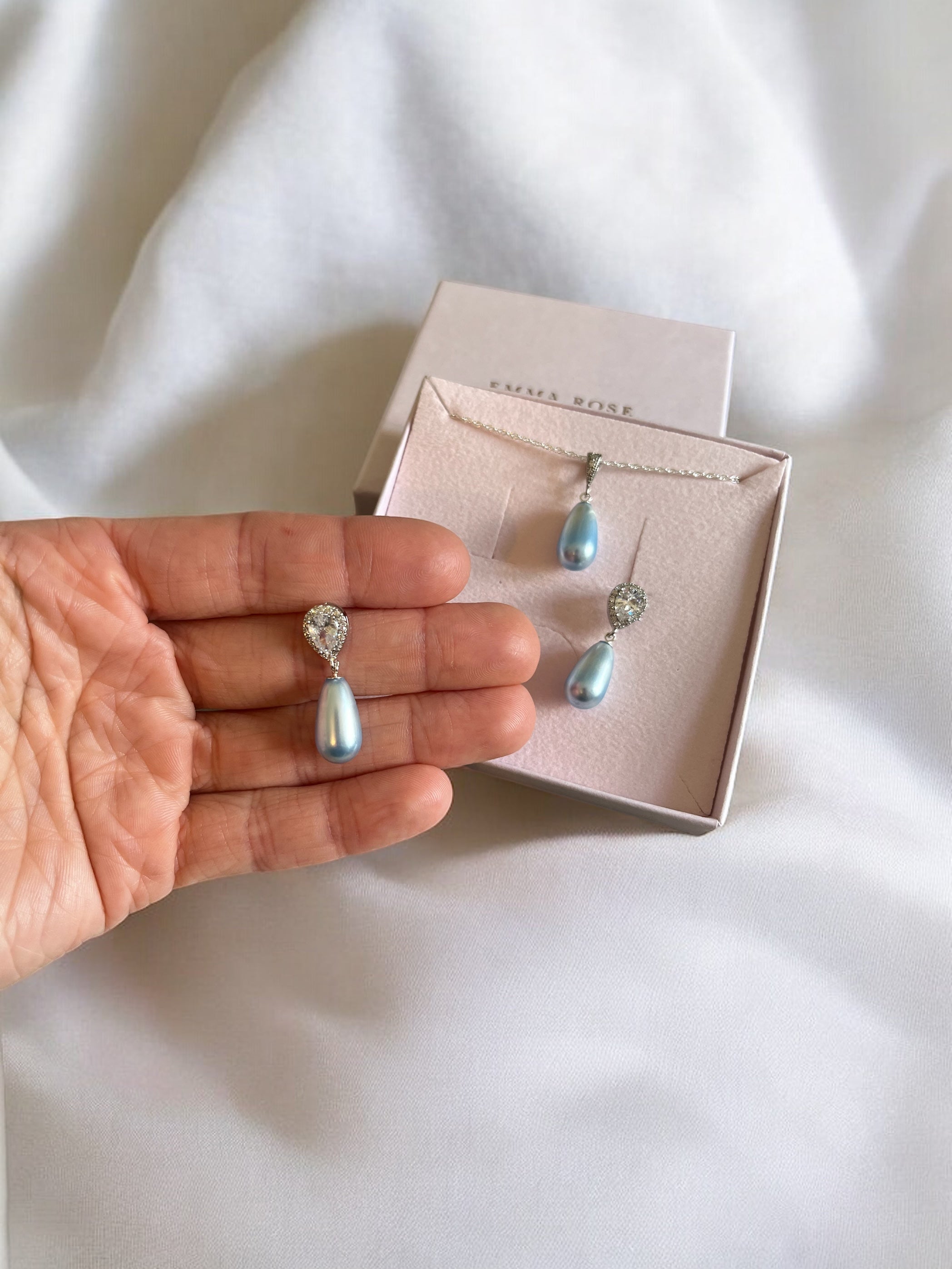 Baby Blue Teardrop Pearl Bridal Earrings