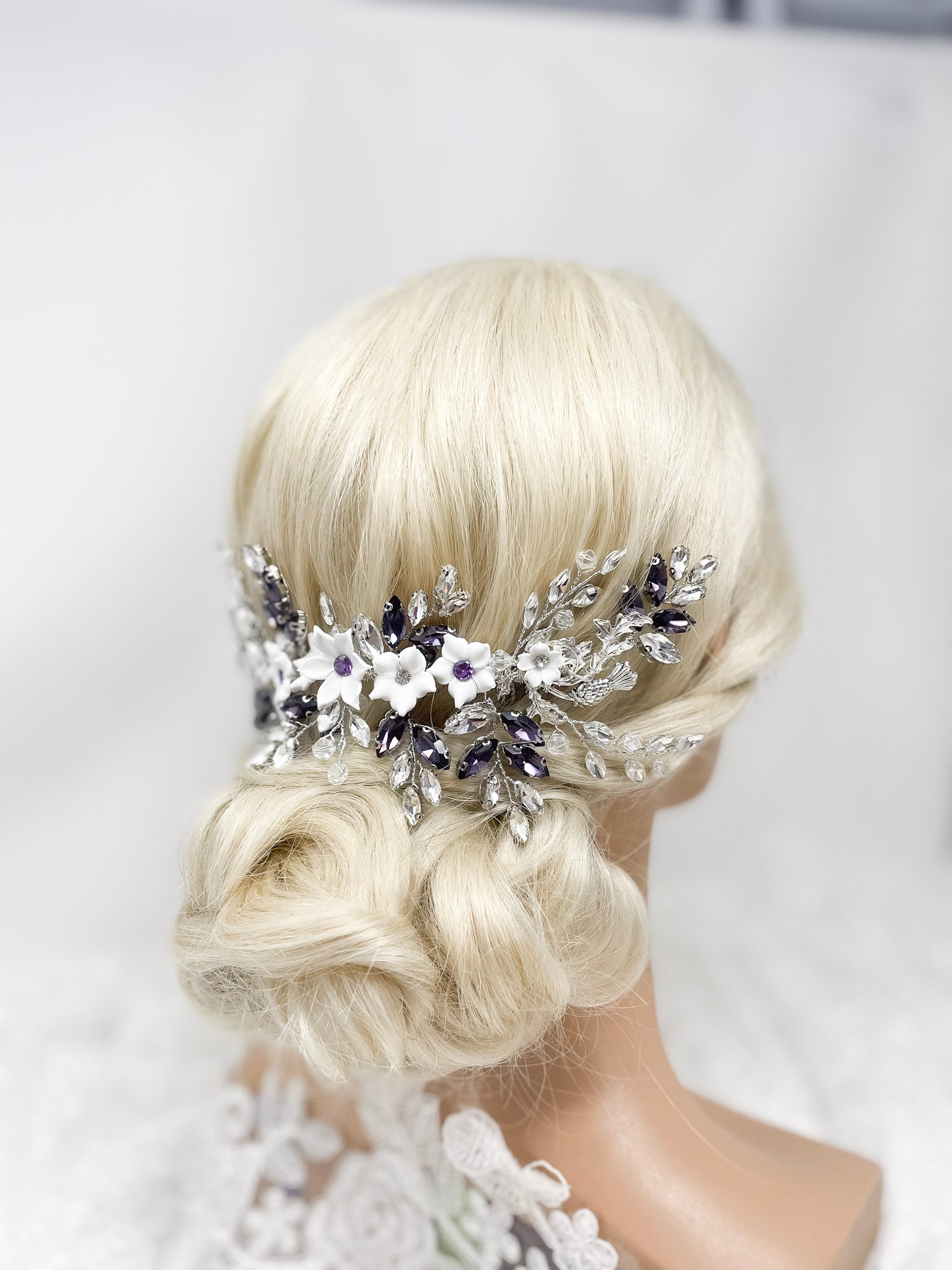 Purple and Clay Flower Hair Vine
