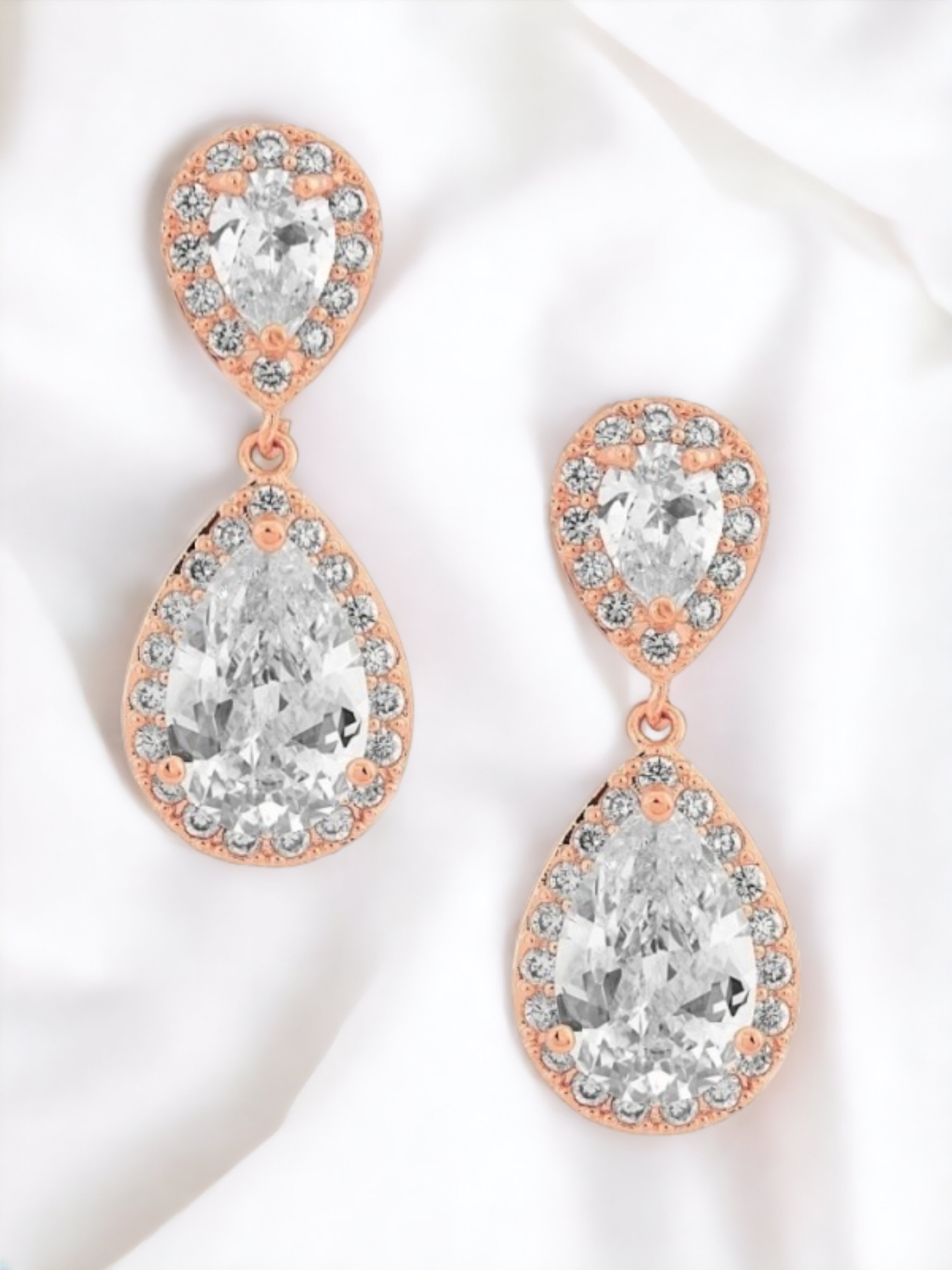 Gold Halo Teardrop Bridal Earrings