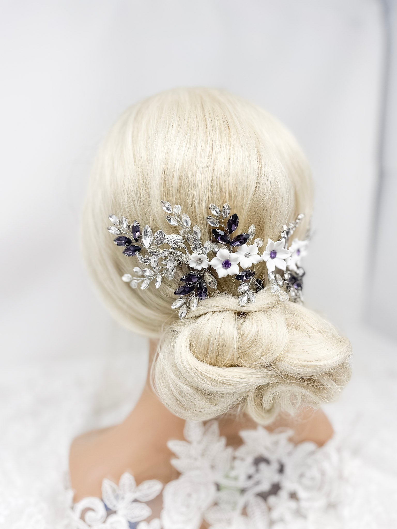 Purple and Clay Flower Hair Vine