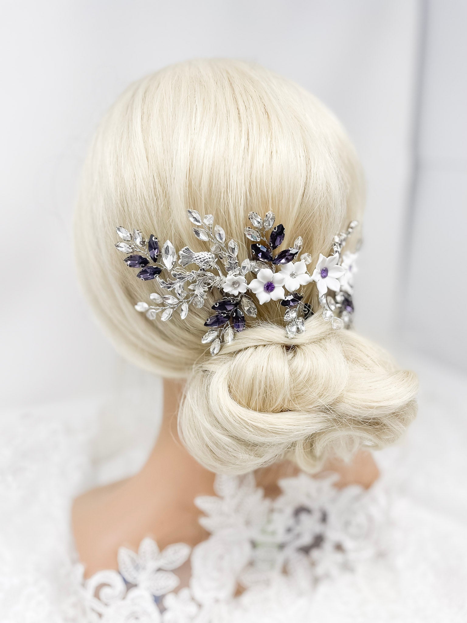 Purple and Clay Flower Hair Vine