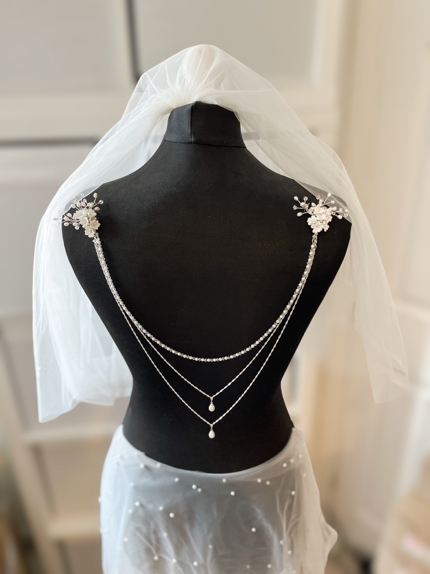 Backless Pearl Dress Jewellery Back Necklace, Bridal Jewelry Set