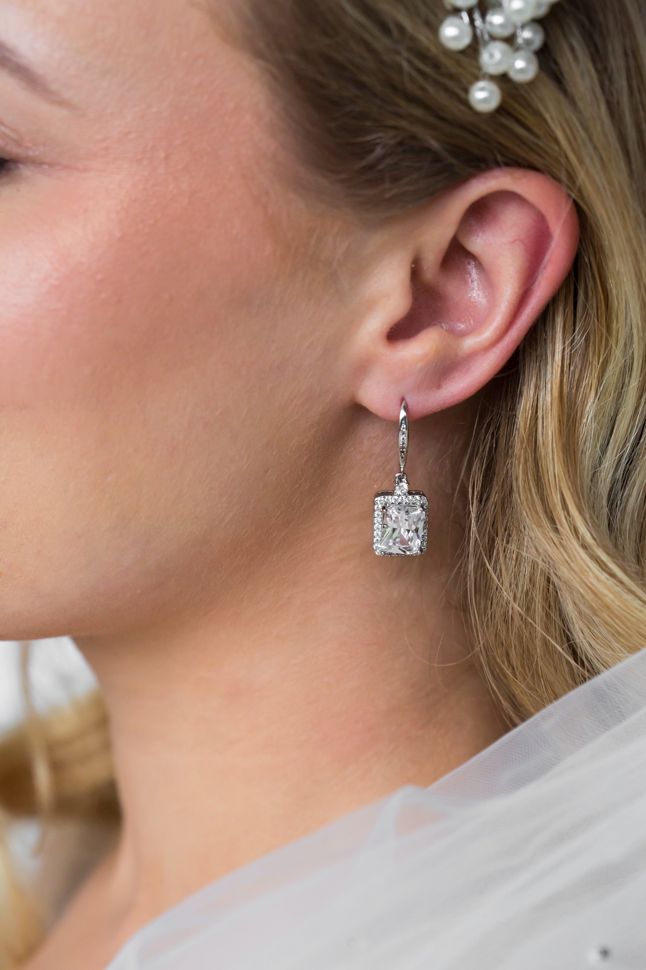 Emerald Cut Bridal Earrings