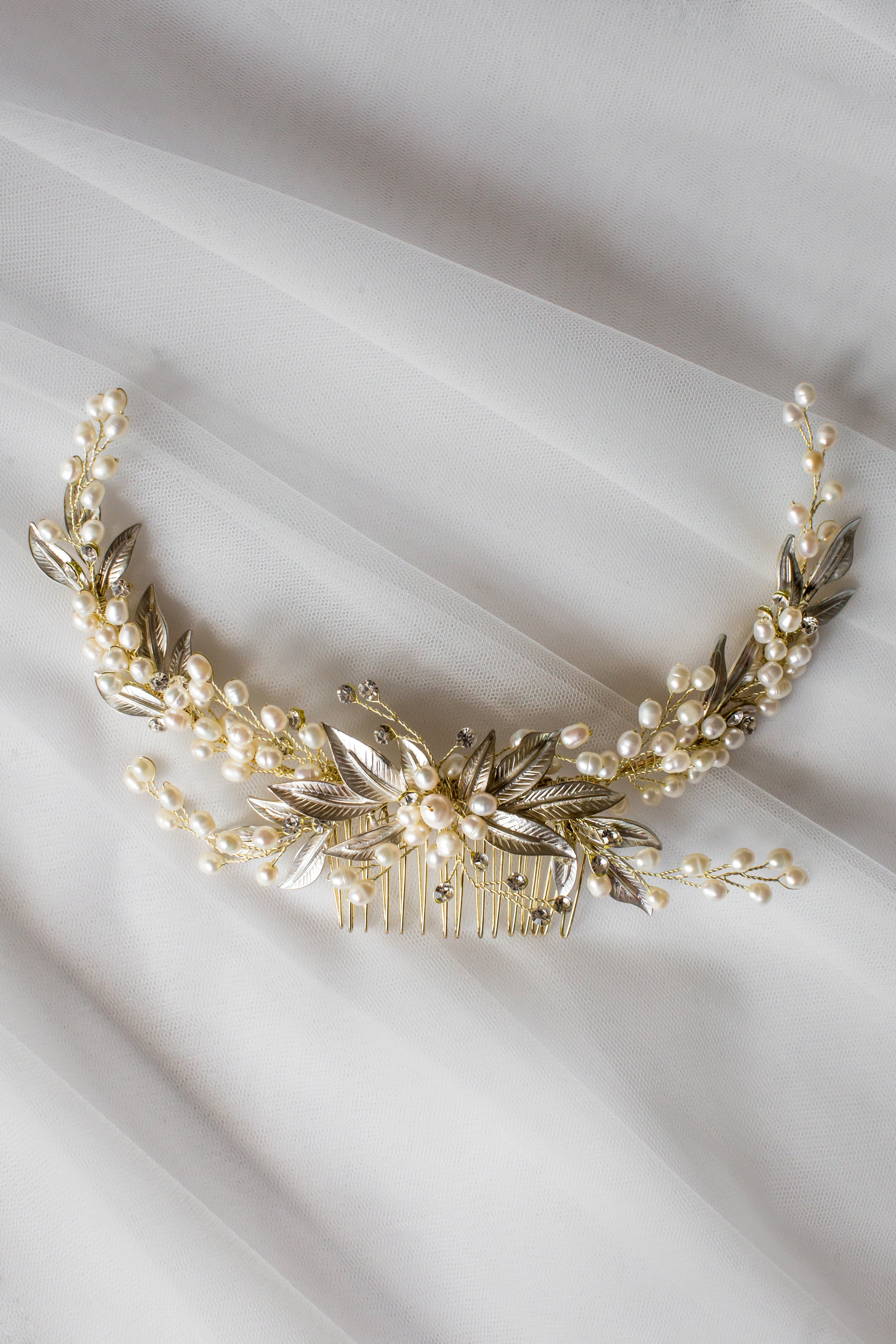Gold and Pearl Bridal Hair Comb