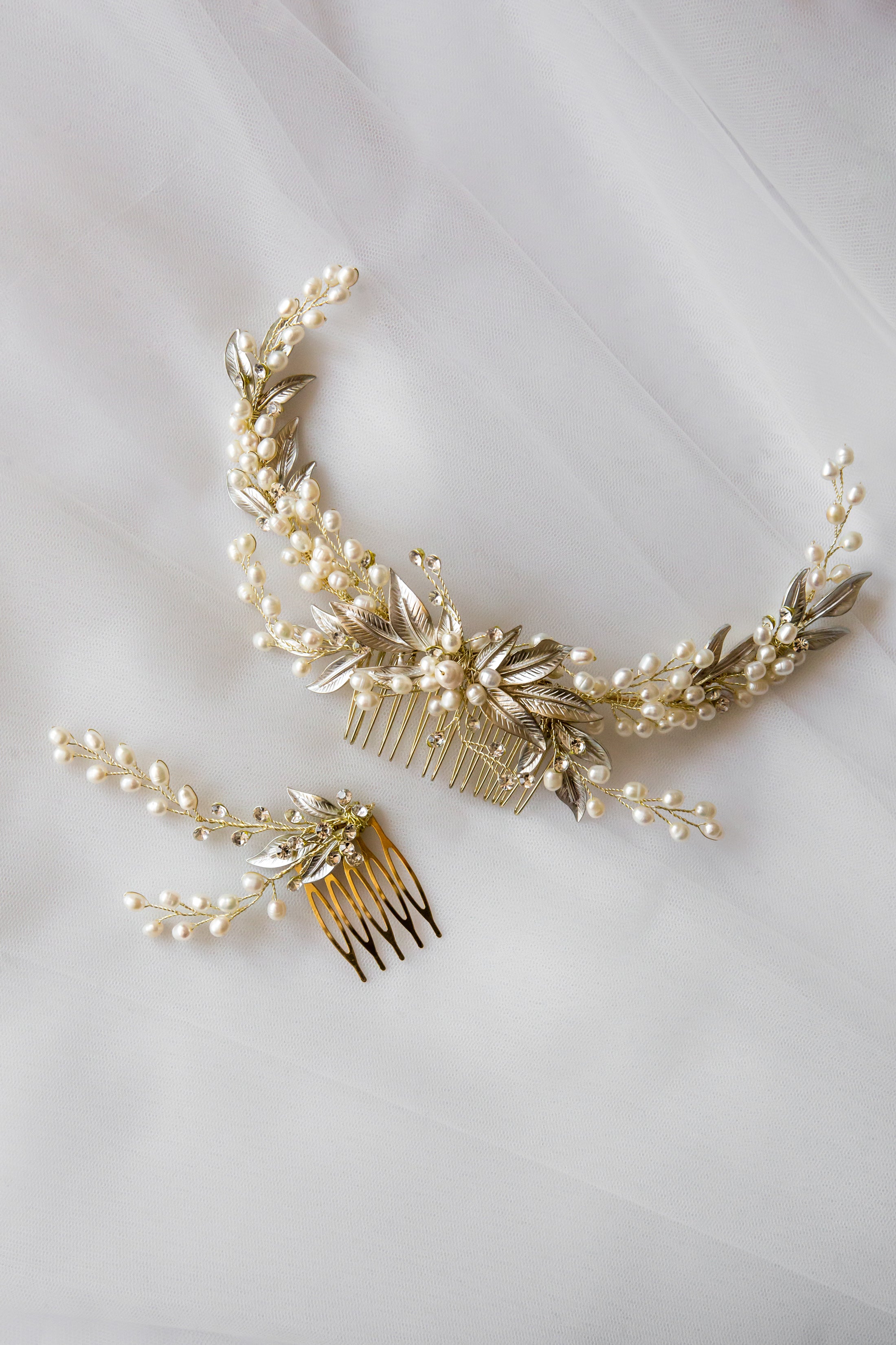 Gold and Pearl Bridal Hair Comb