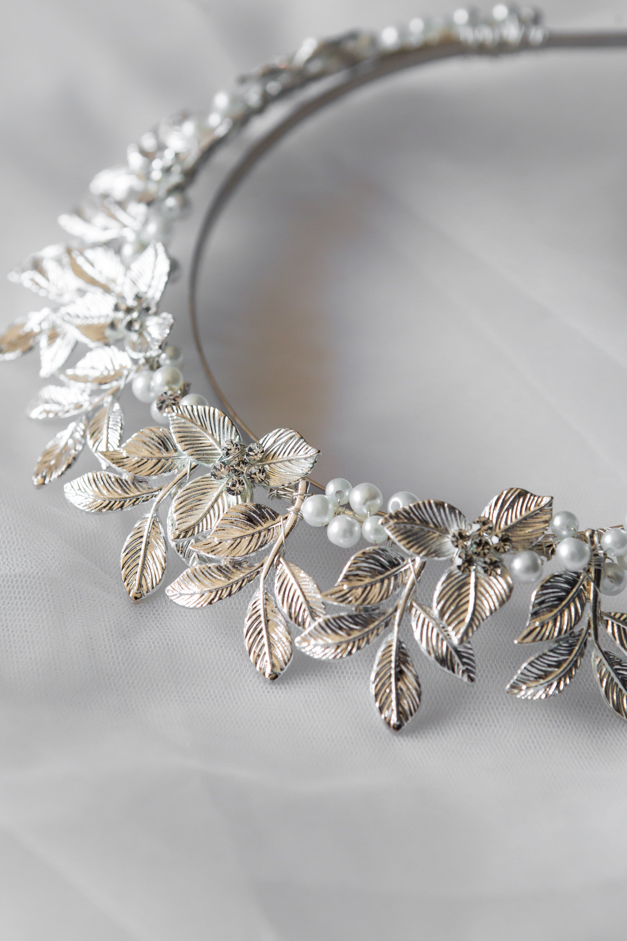 Big Silver Leaf Crown Tiara Headband