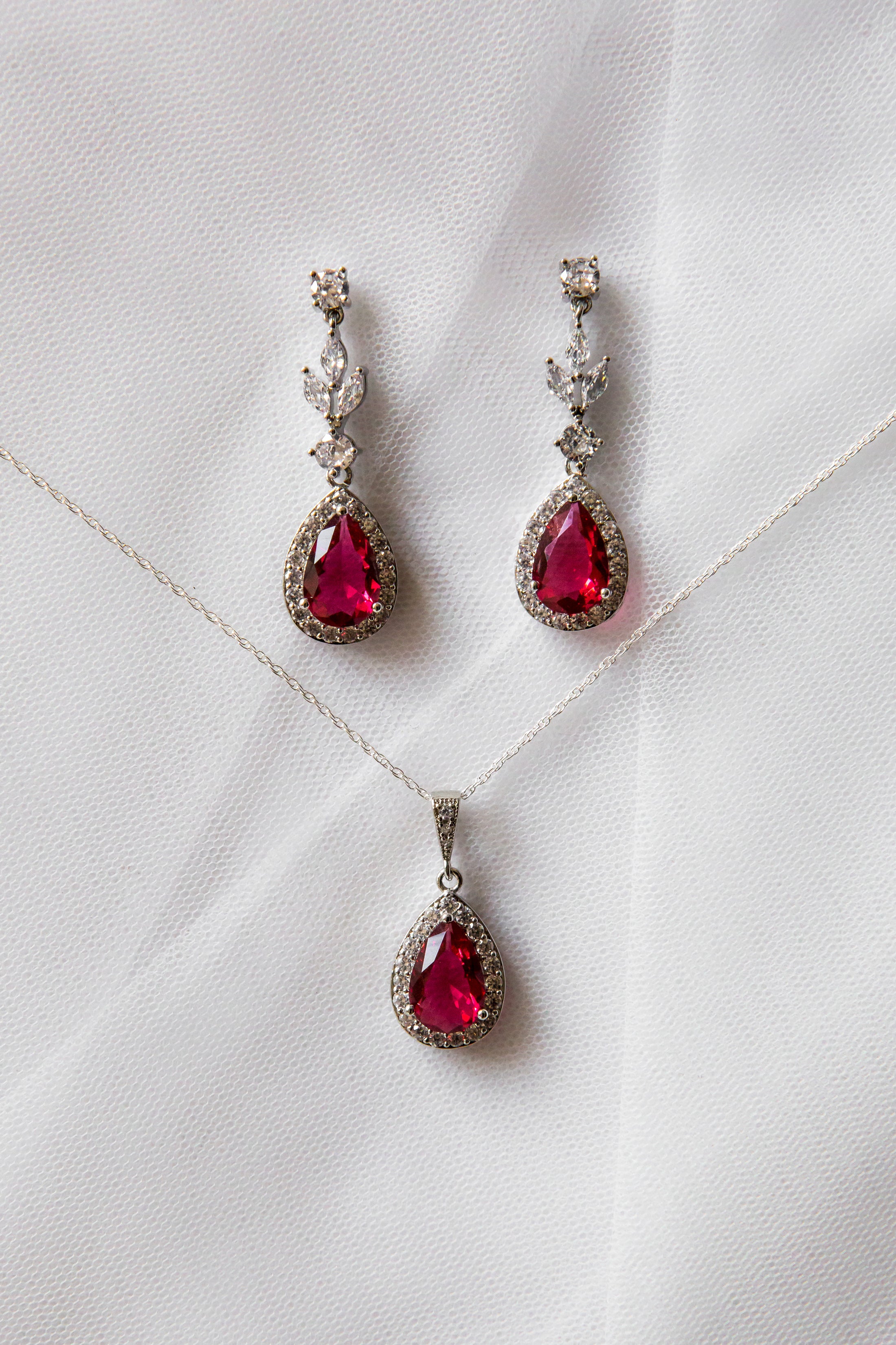 Ruby Red Crystal Teardrop Earrings