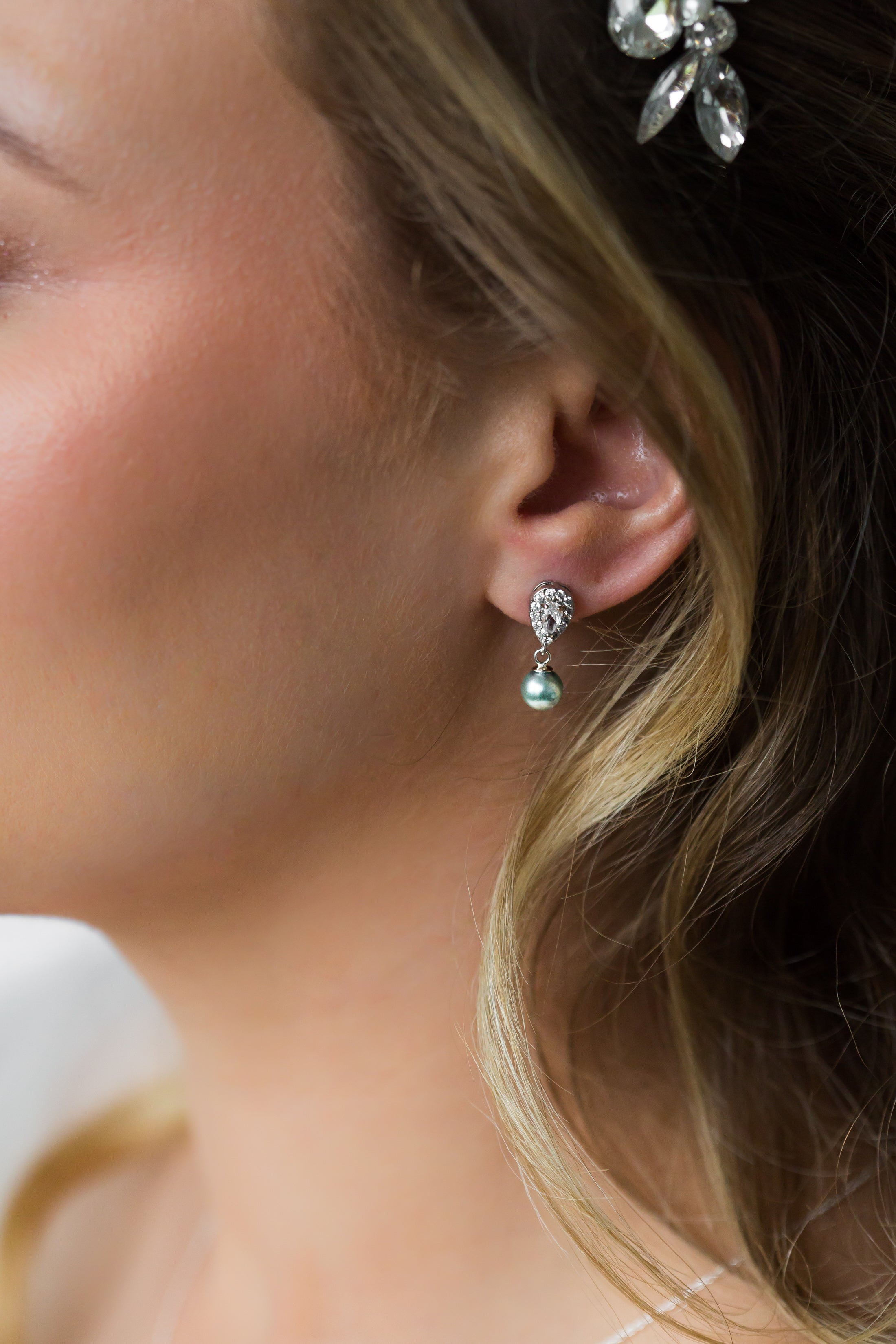 Blue Dainty Small Pearl Bridal Earring