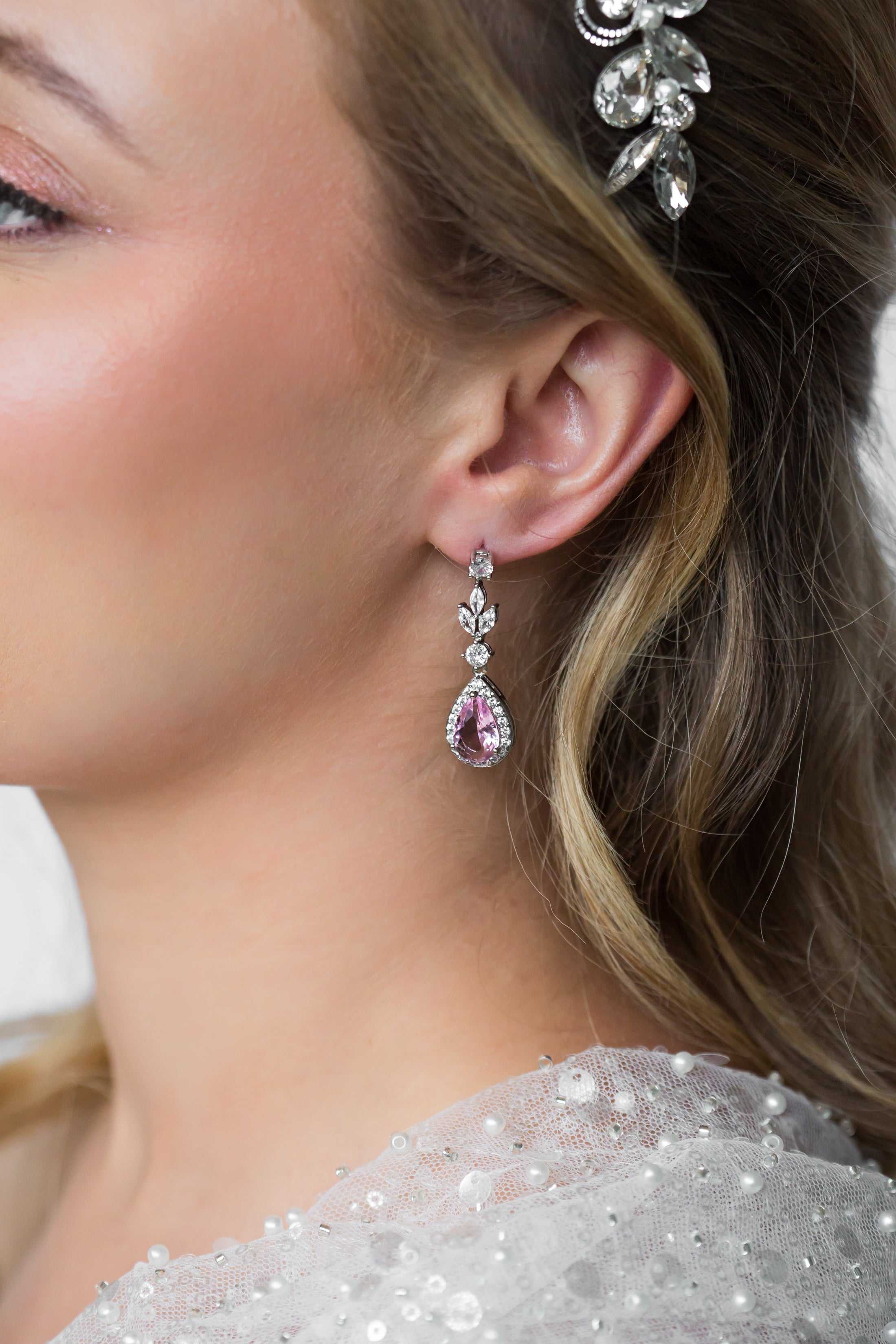 Pink Crystal Teardrop Earrings