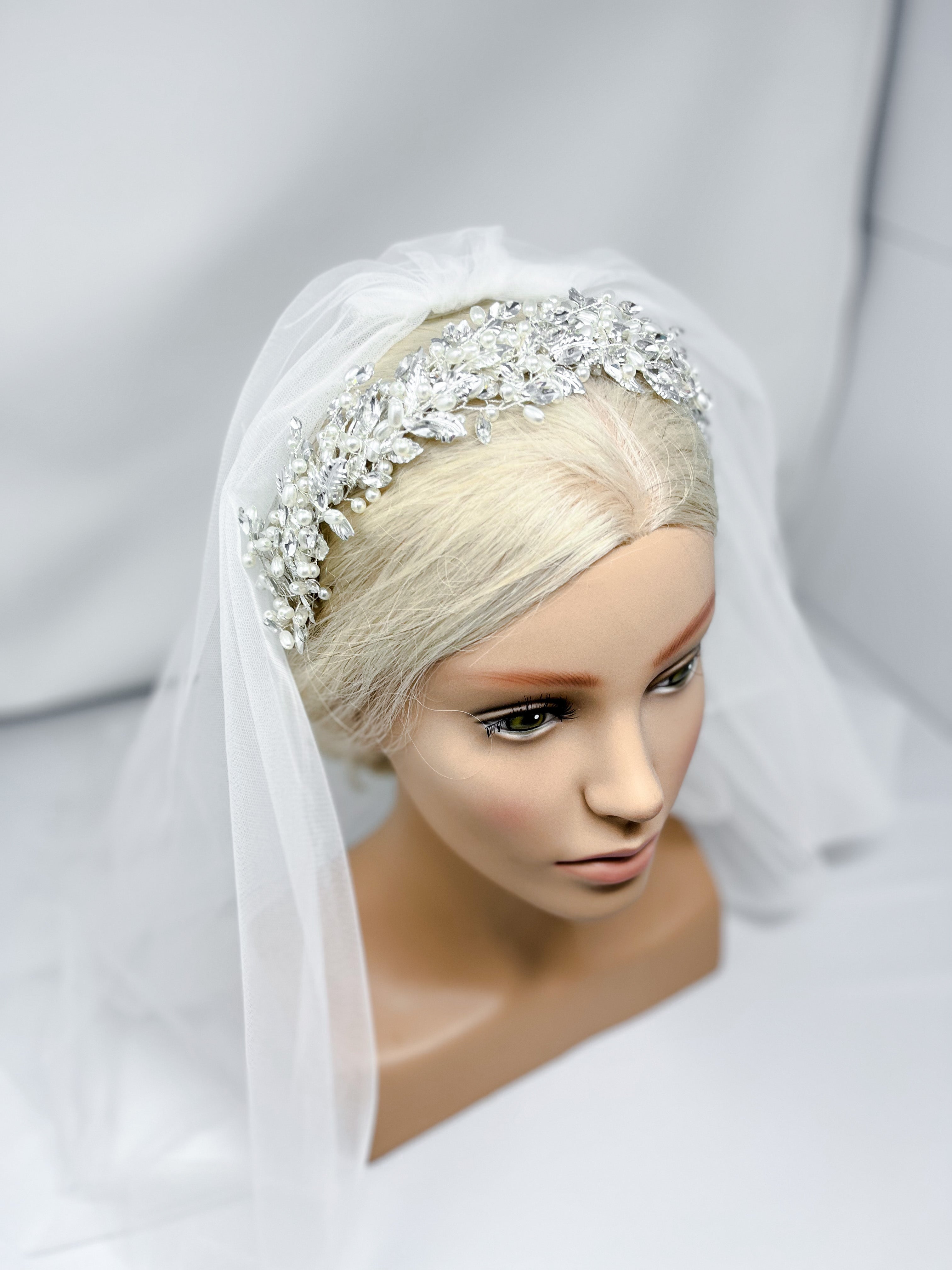 Pearl Leaf and Sparkle Bridal Headband