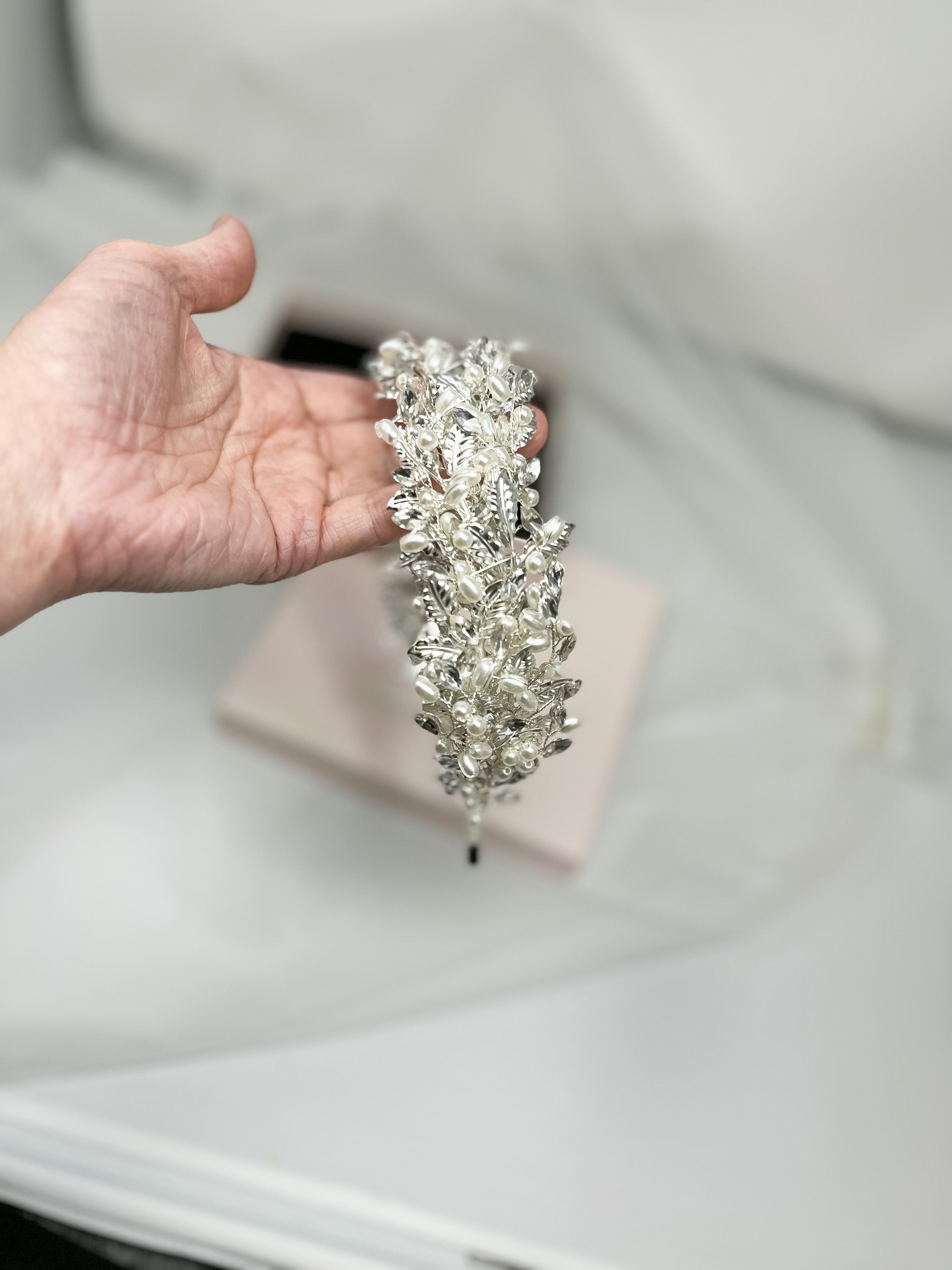 Pearl Leaf and Sparkle Bridal Headband