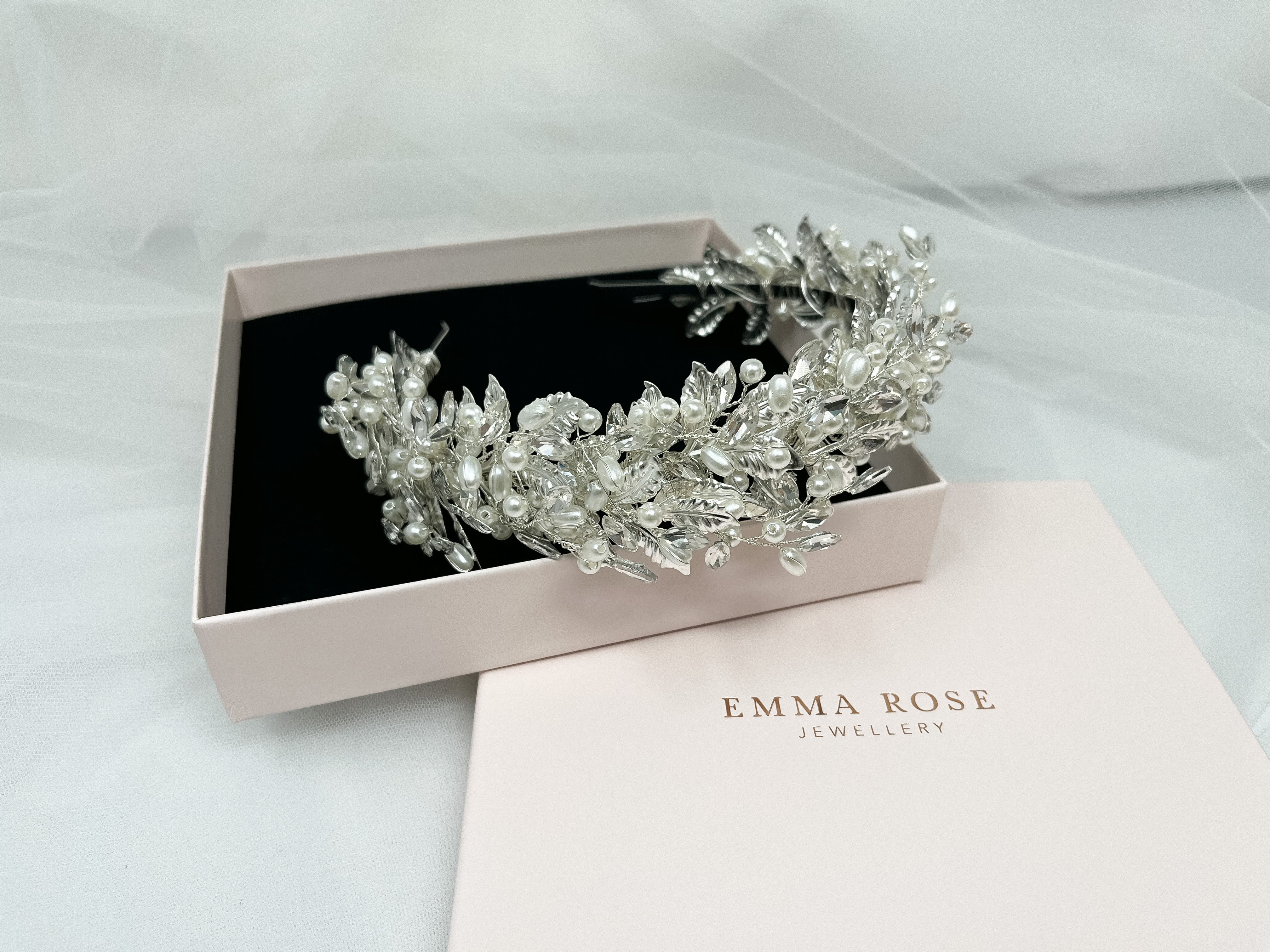 Pearl Leaf and Sparkle Bridal Headband