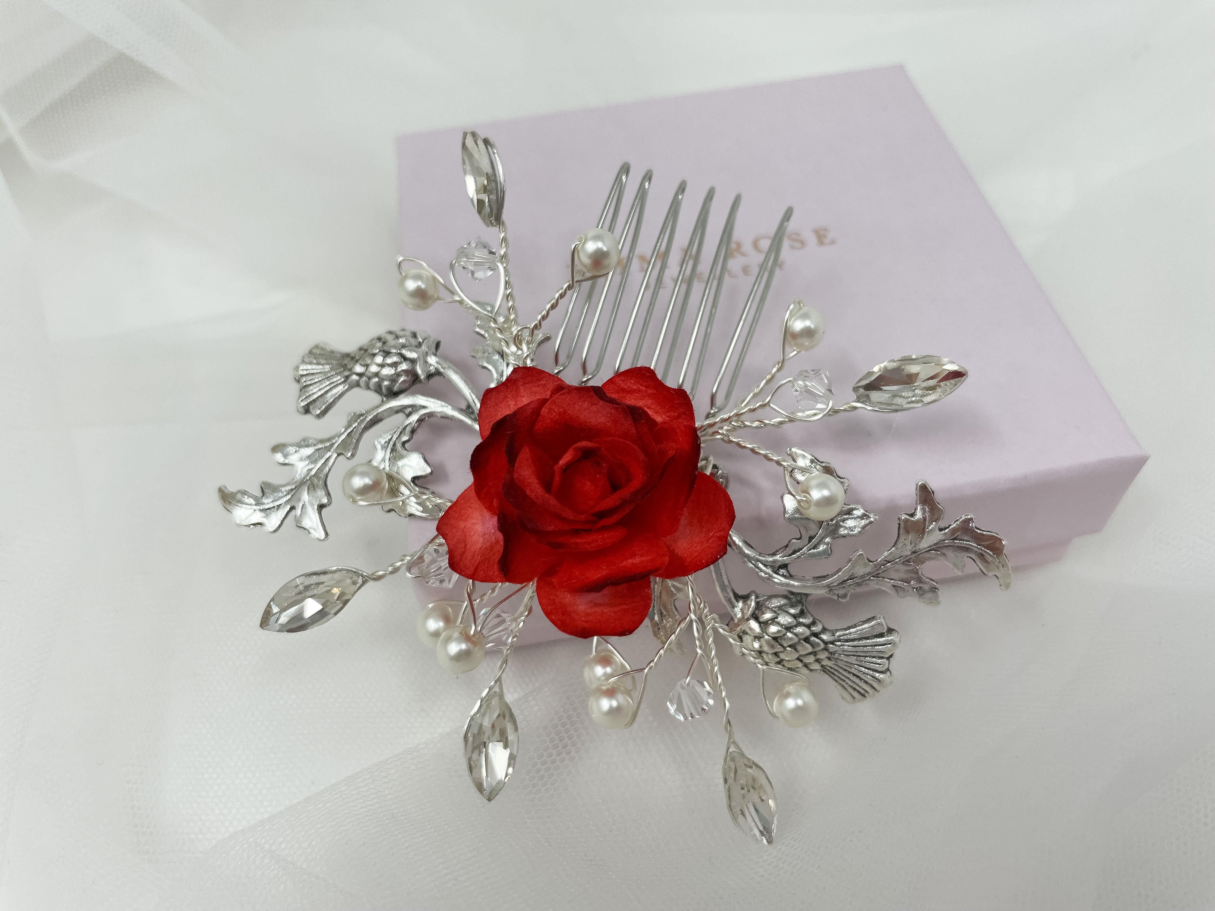 Red Rose and Thistle Bridal Hair Comb