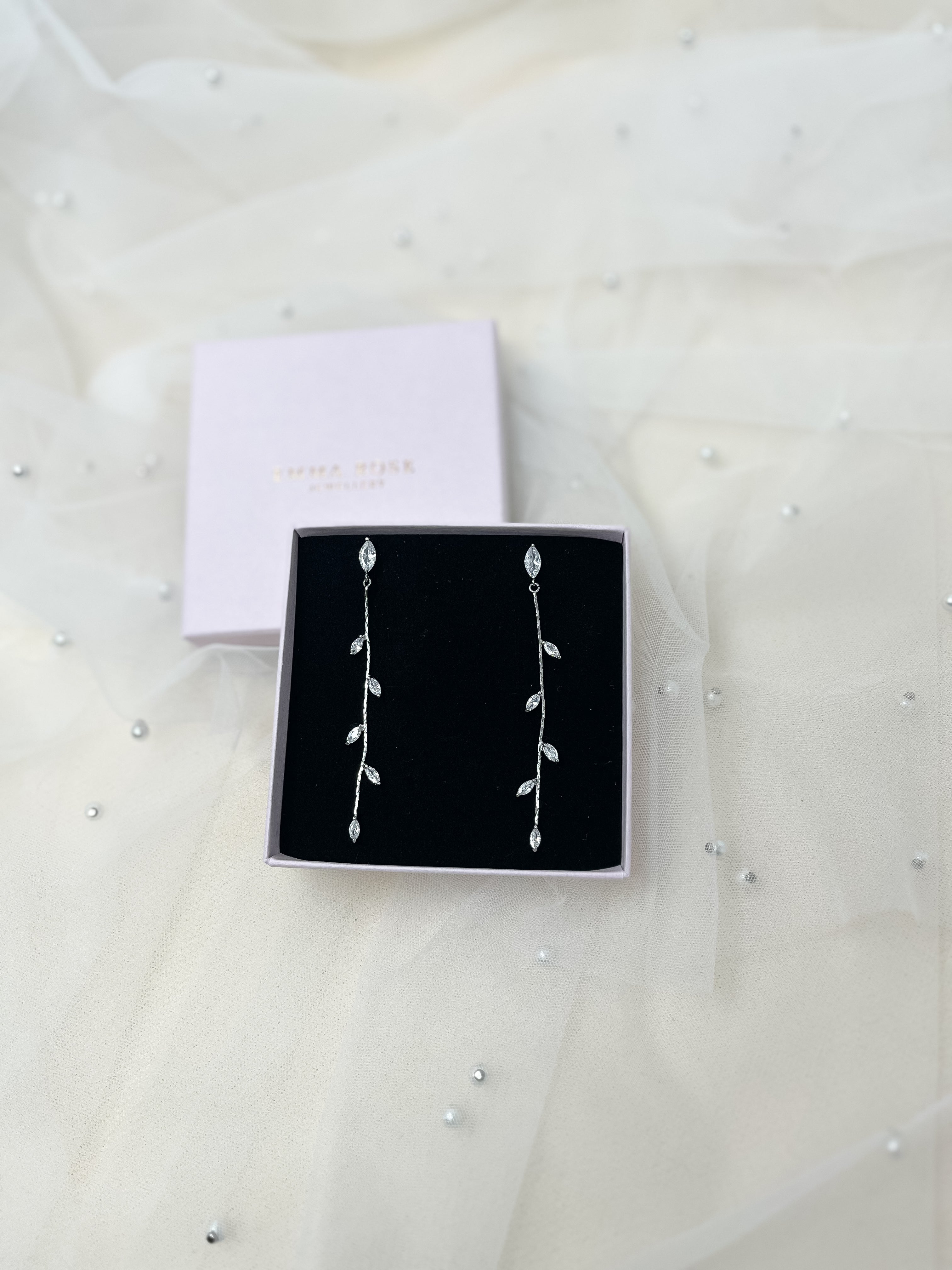 Leafy Long Marquise Drop Long Bridal Earrings