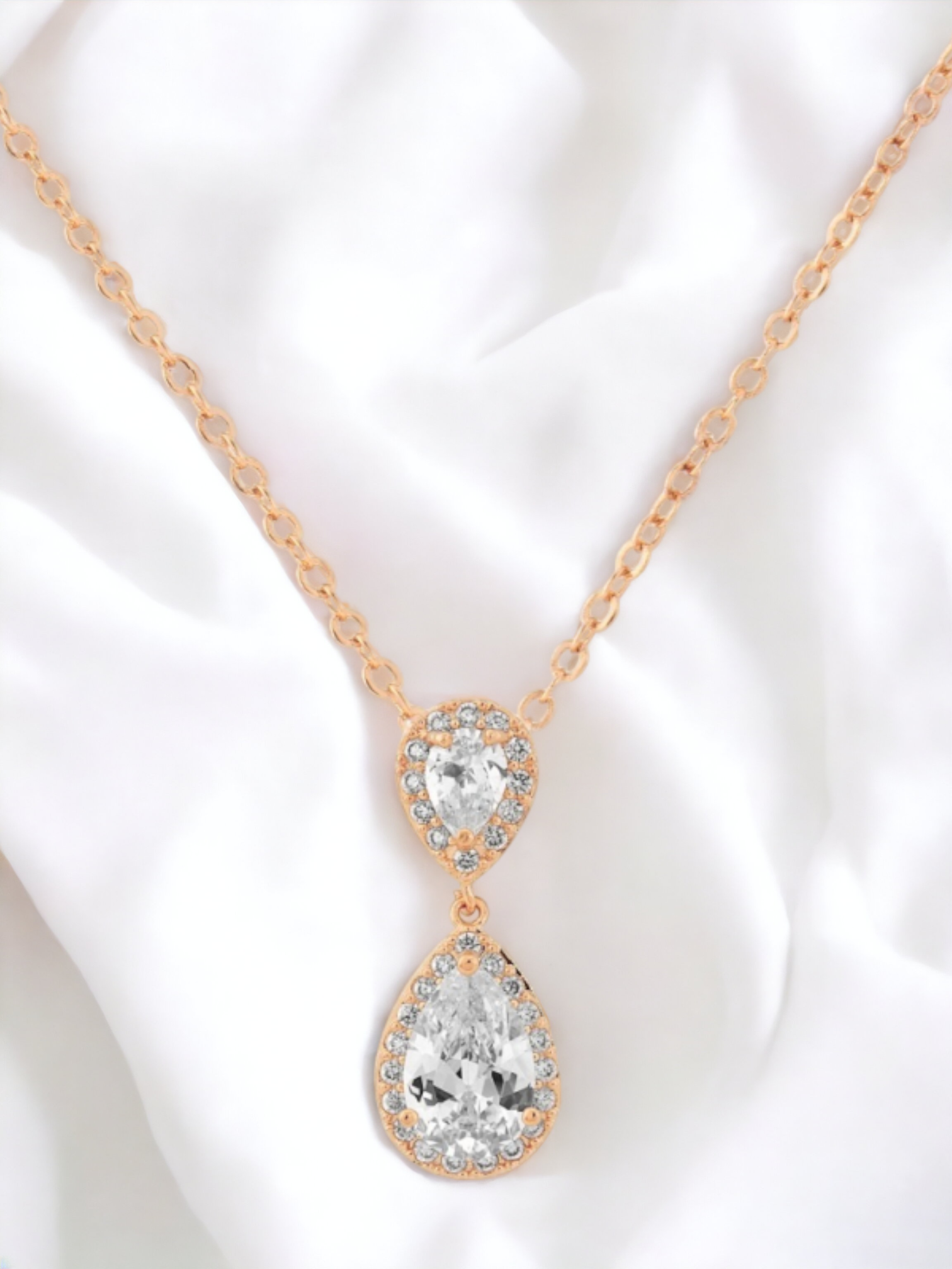 Gold Halo Teardrop Bridal Necklace