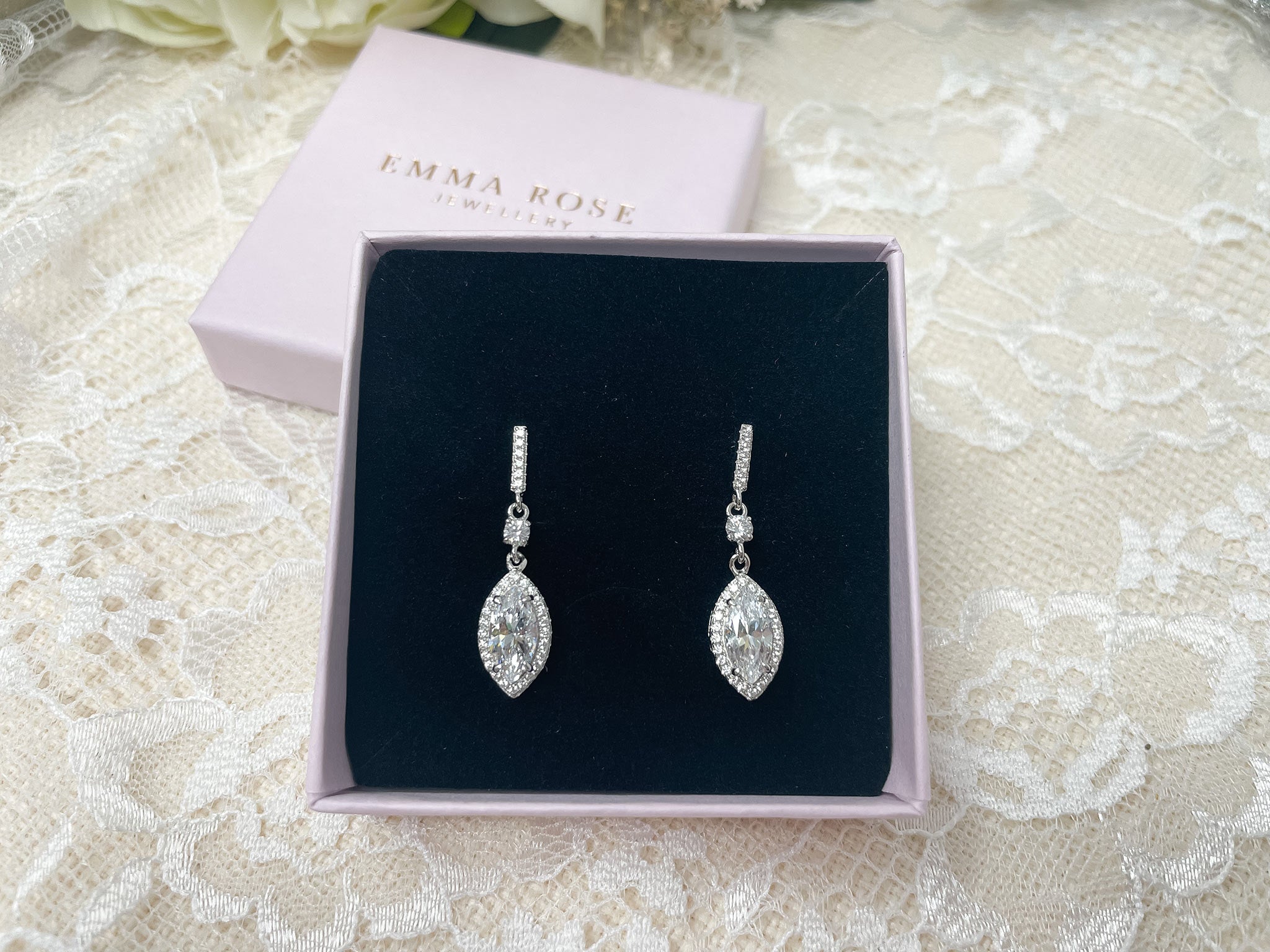 Sterling Silver Marquise Cut Drop Bridal Jewellery Set