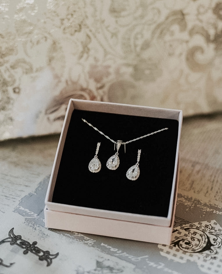 Small Crystal Teardrop Bridal Jewellery Set