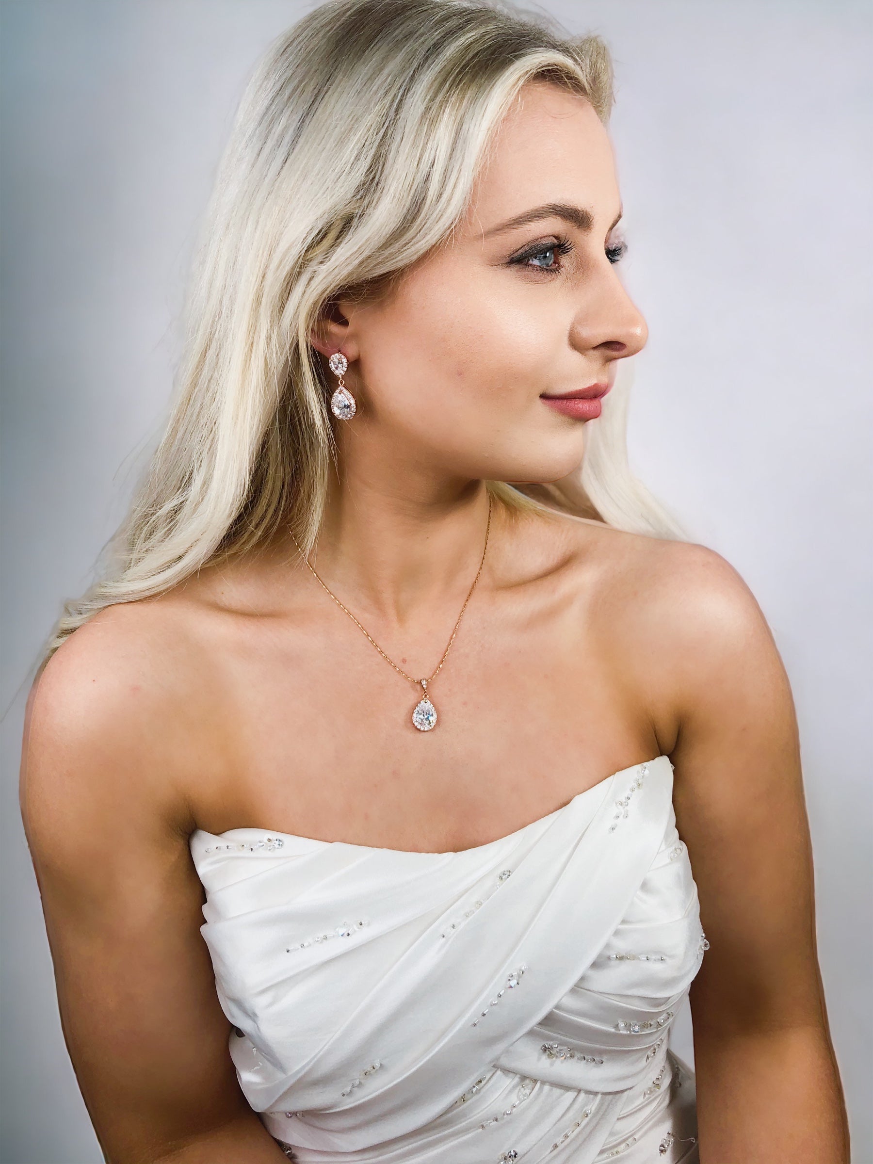 Double Halo Teardrop Bridal Jewellery Set