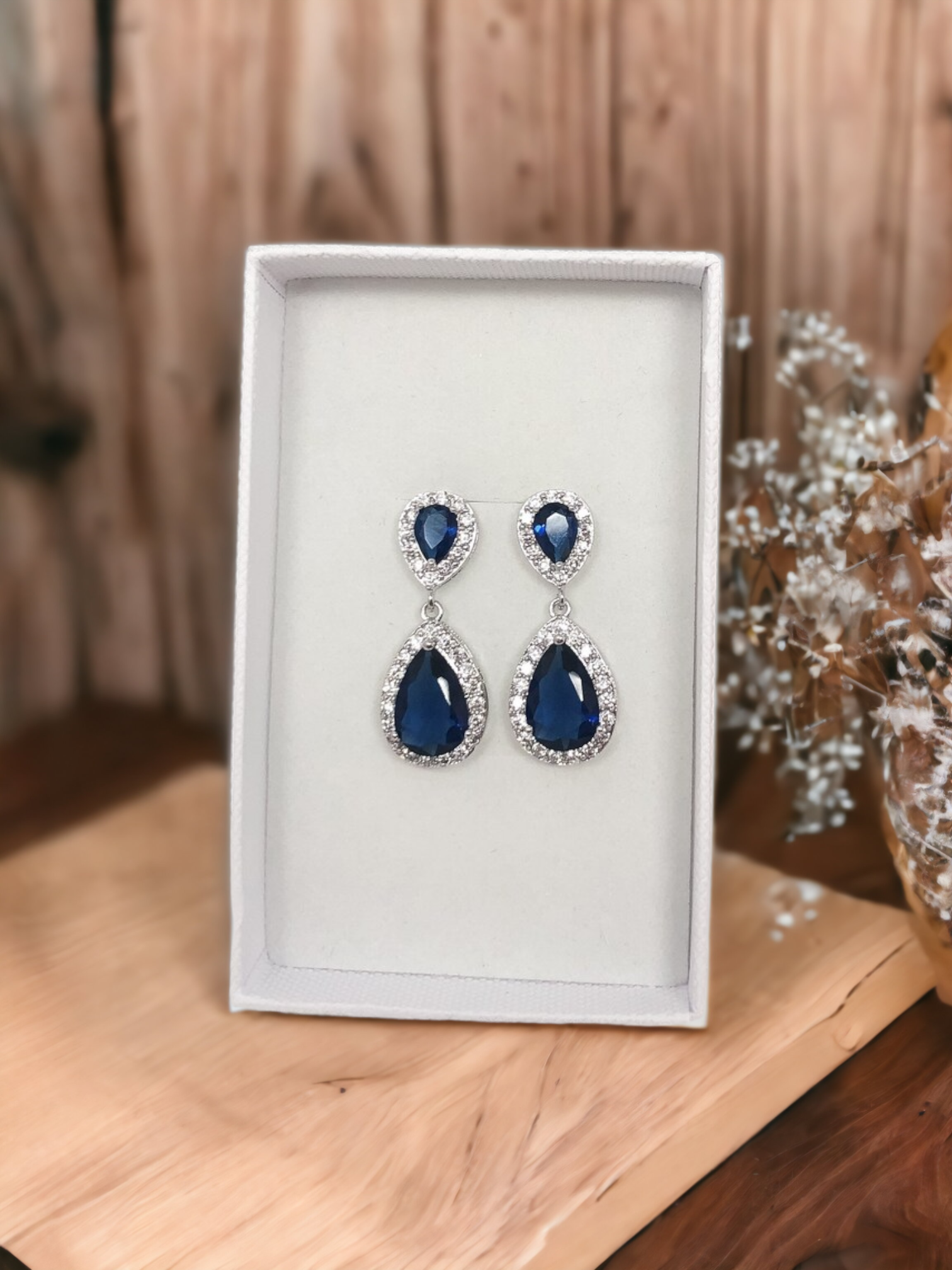 Double Halo Sapphire Bridal Earrings