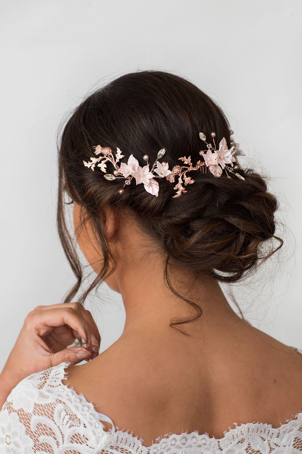 Thistle and Blush Flower Hair Vine Comb
