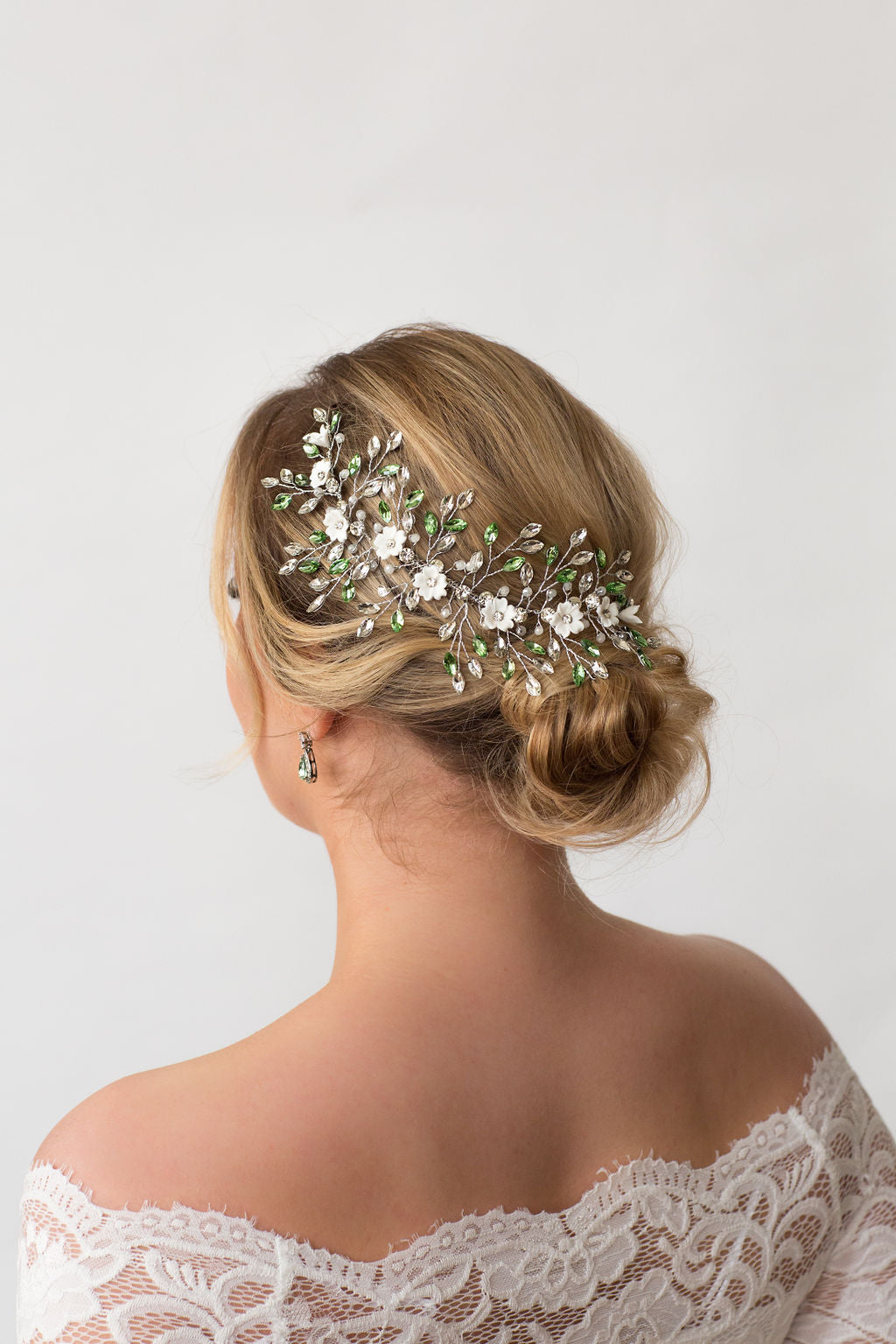 Sparkly Sage Green Crystal Flower Hair Vine