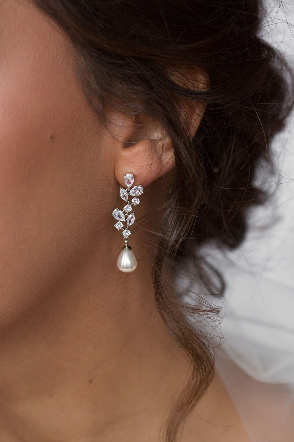 Pearl Drop Long Bridal Earrings