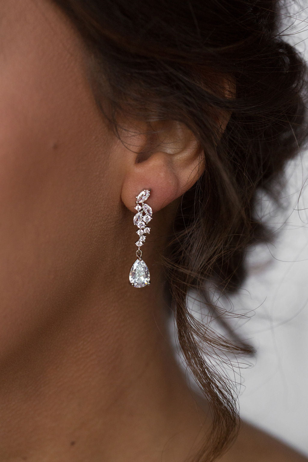 Cubic Zirconia Drop Long Bridal Earrings