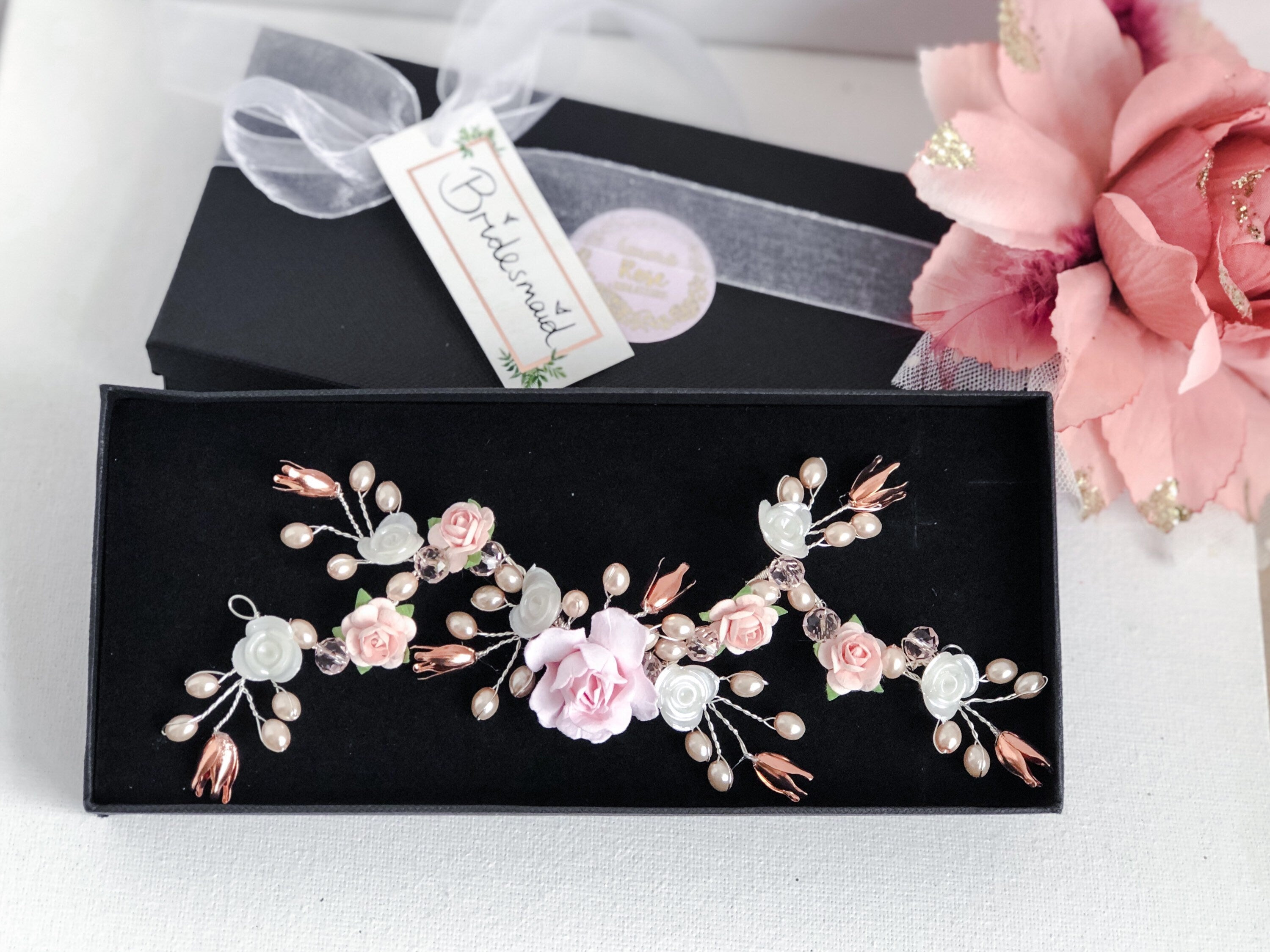 Blush Pink Floral Hair Piece Flower Vine Rose Gold