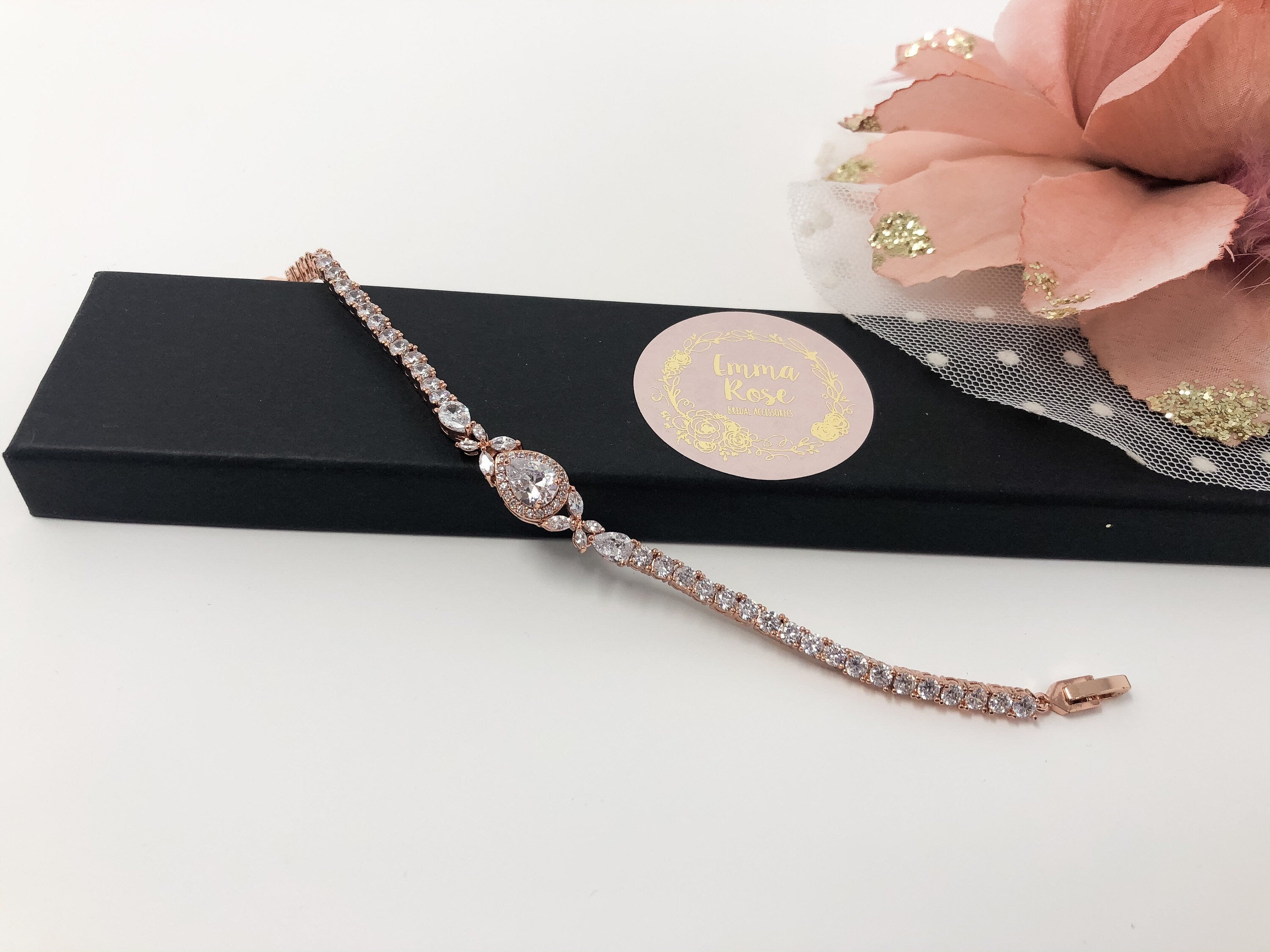 Sparkly Bridal Bracelet - Wedding Bracelet - Bride Jewellery - Silver Teardrop Tennis Bracelet - Gift - Bridesmaids