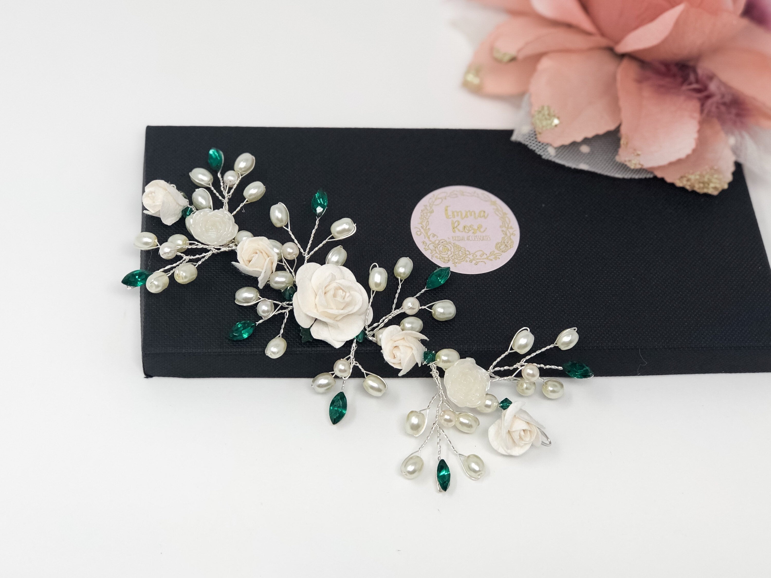 Bridal Hair Vine - Emerald Green - Wedding Hair Comb - Floral Hairpiece - Bride - Bridesmaid - Gift