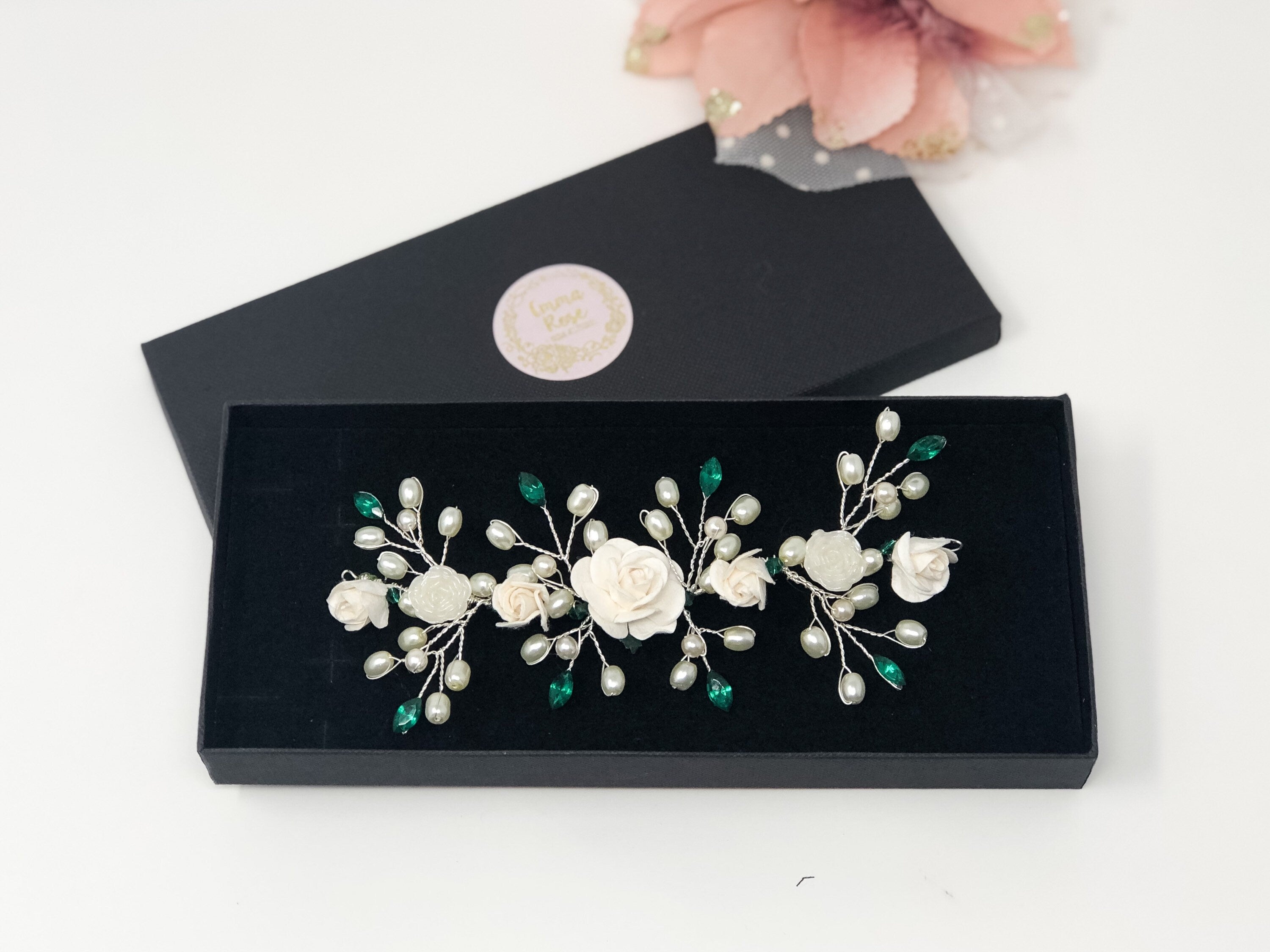 Bridal Hair Vine - Emerald Green - Wedding Hair Comb - Floral Hairpiece - Bride - Bridesmaid - Gift