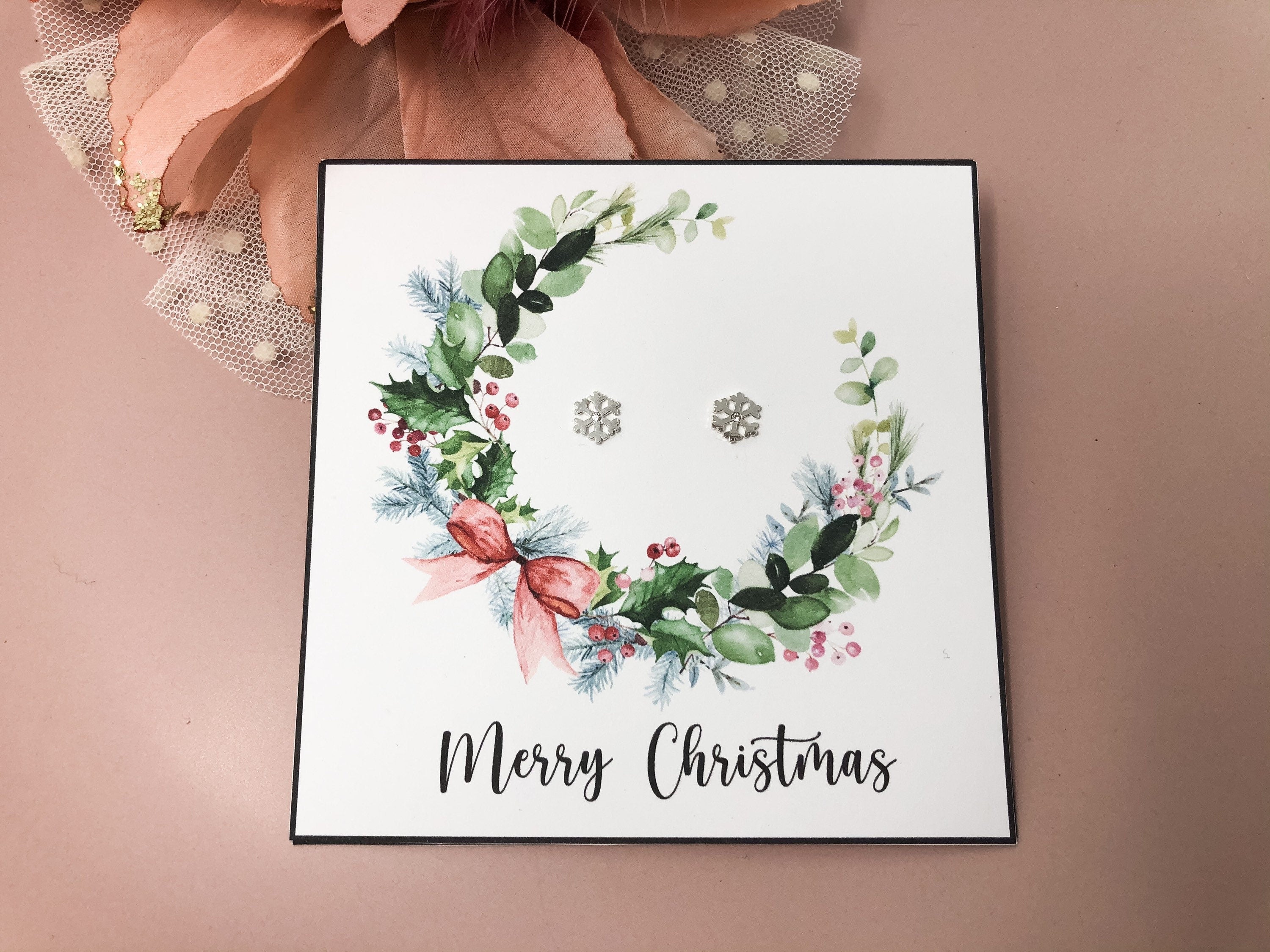 Christmas Earrings -Snowflake Earrings, Stocking Filler - Sterling Silver Studs - Snowflake Earrings - Merry Christmas Gift Box Gift For Her