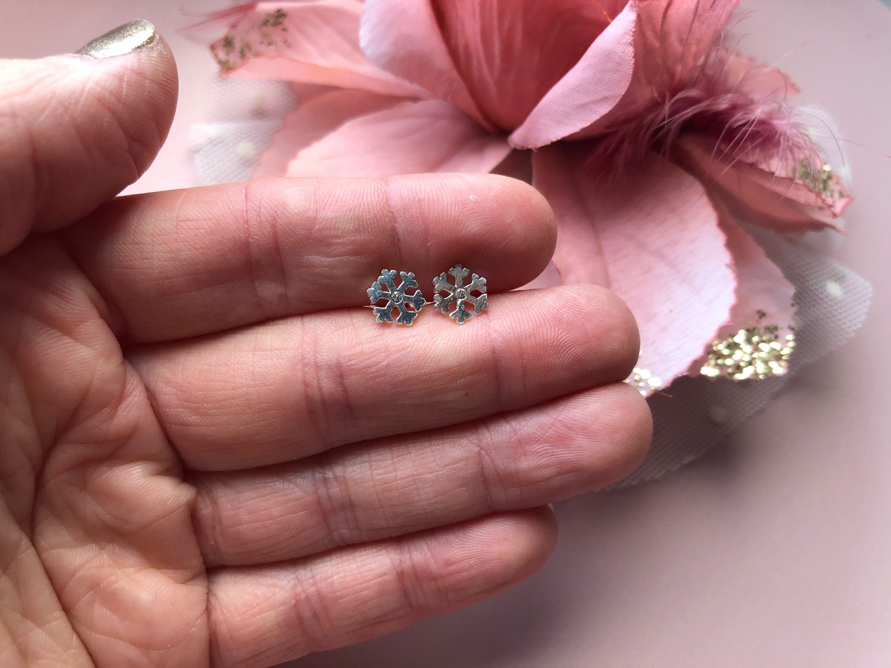 Snowflake Stud Earrings | Sterling Silver Studs | Silver Earrings | Christmas Earrings | Stocking Filler Gift
