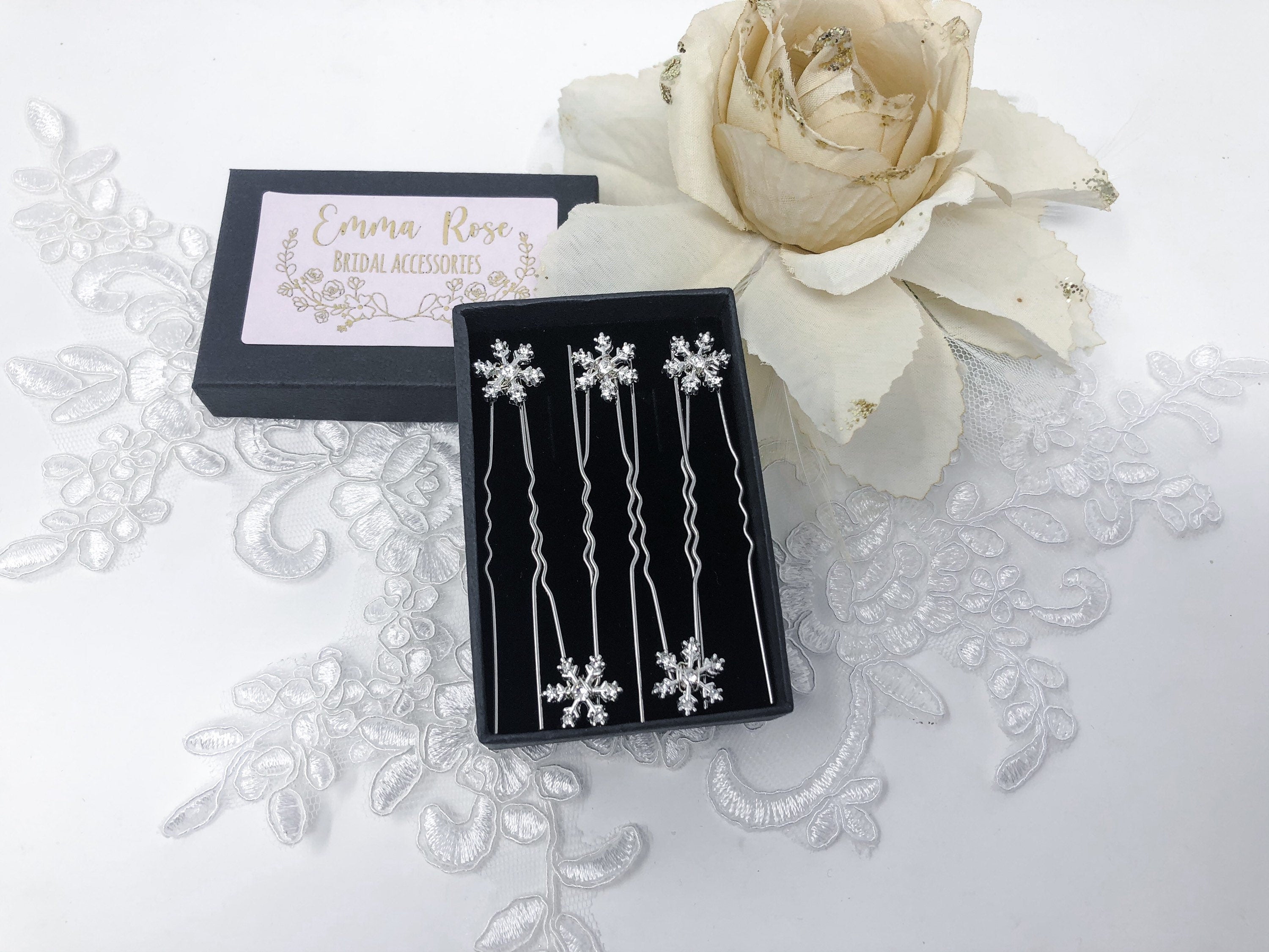 Snowflake Hair Pins, Snowflake Hair Clips, Bridesmaid Hair Pins, Bridal Hair Pins silver