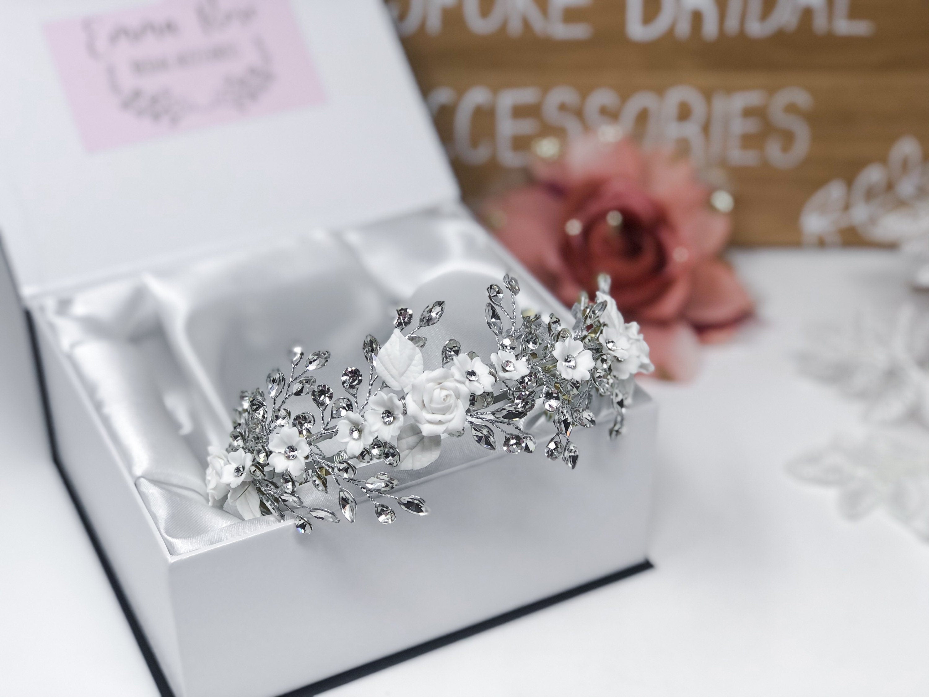 Bridal Crystal Clay Flower Delicate Statement Headpiece