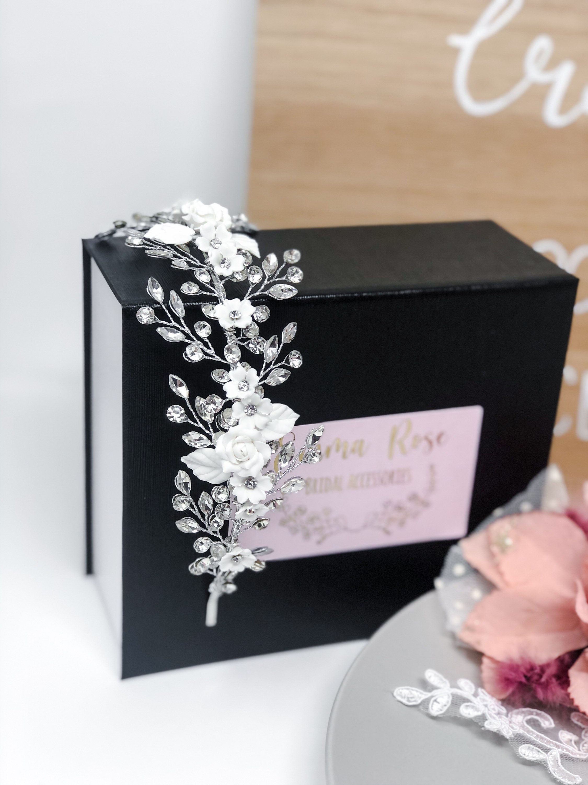 Bridal Crystal Clay Flower Delicate Statement Headpiece