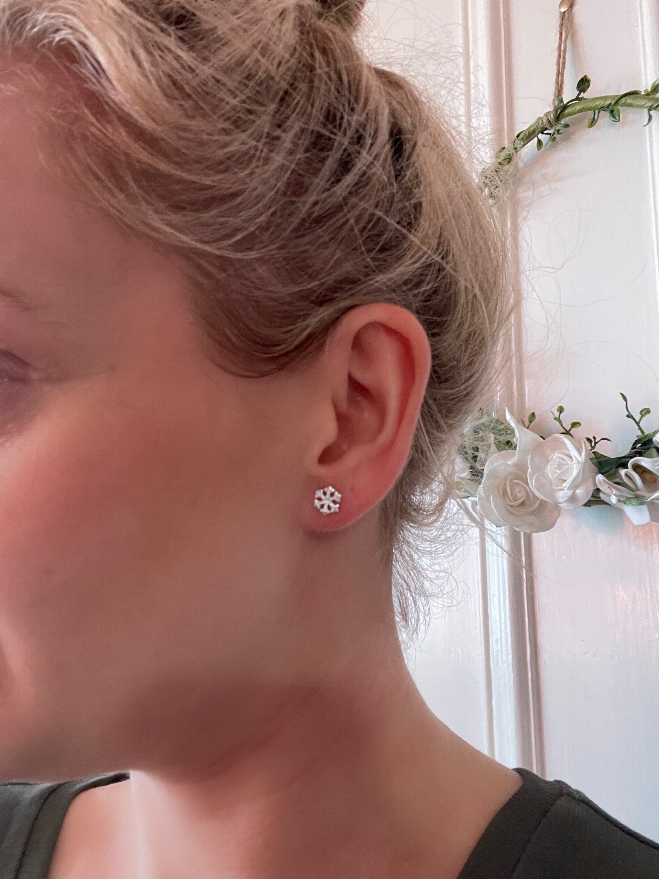 Christmas Earrings -Snowflake Earrings, Stocking Filler - Sterling Silver Studs - Snowflake Earrings - Merry Christmas Gift Box Gift For Her