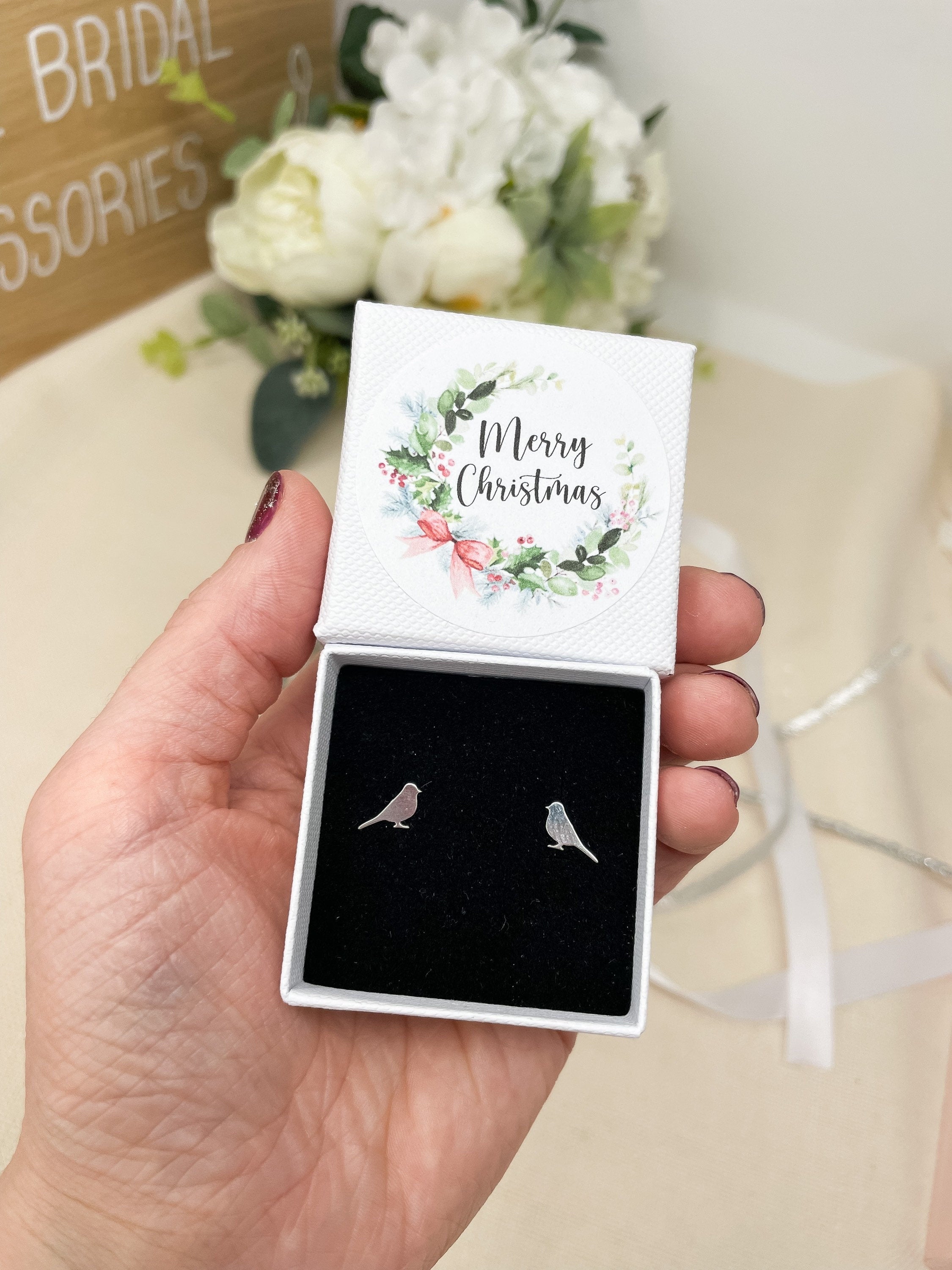 Christmas Earrings - Robin Bird Earrings | Stocking Filler - Sterling Silver Studs - Gift - Jewellery