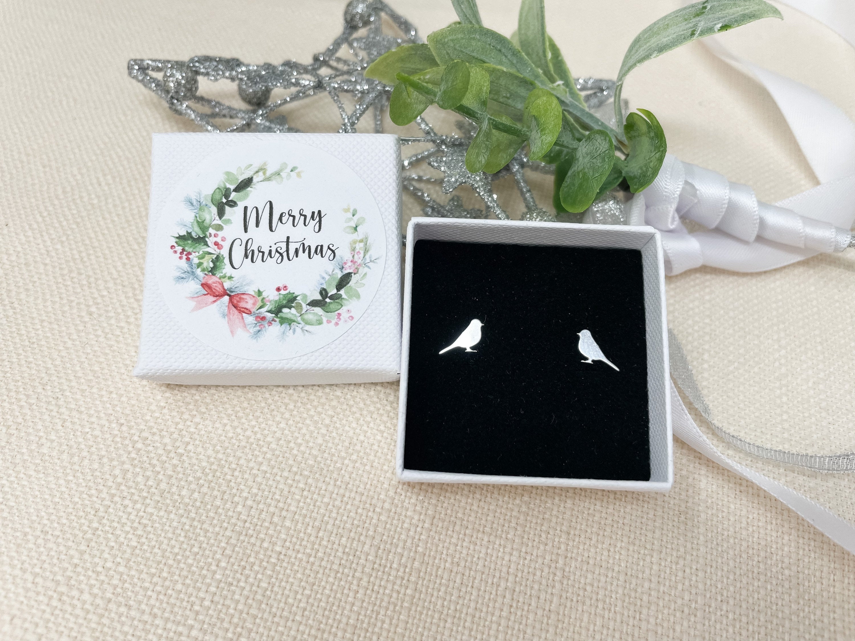 Christmas Earrings - Robin Bird Earrings | Stocking Filler - Sterling Silver Studs - Gift - Jewellery