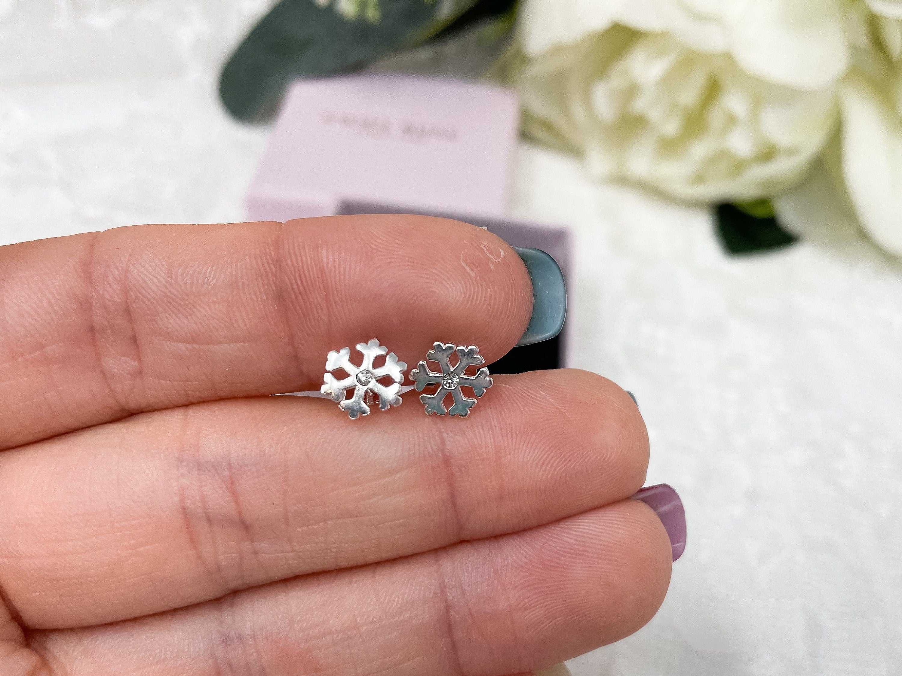 Snowflake Stud Earrings | Sterling Silver Studs | Silver Earrings | Christmas Earrings | Stocking Filler Gift