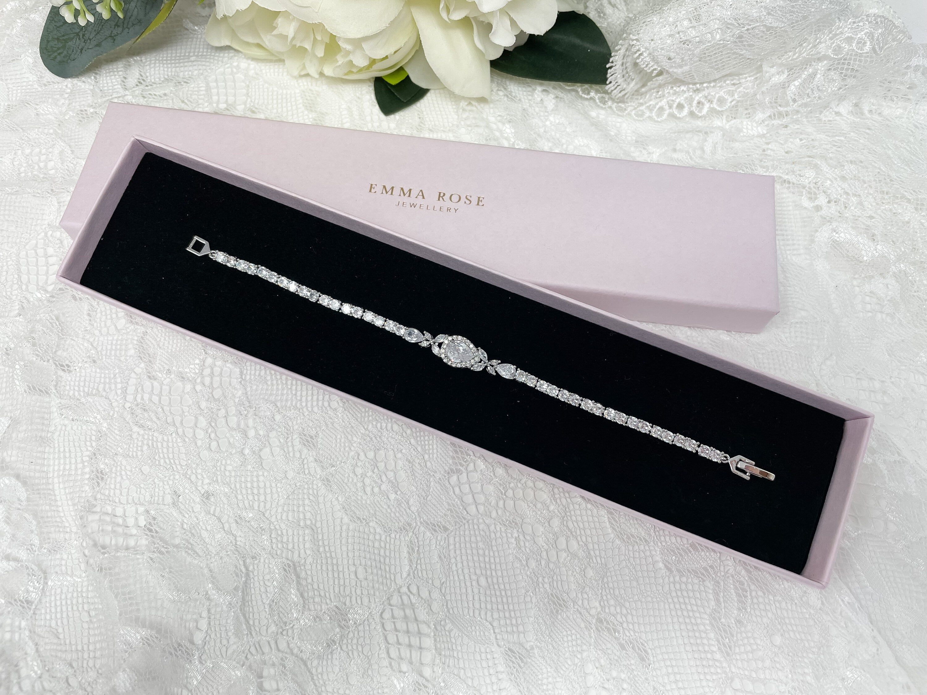 Sparkly Bridal Bracelet - Wedding Bracelet - Bride Jewellery - Silver Teardrop Tennis Bracelet - Gift - Bridesmaids