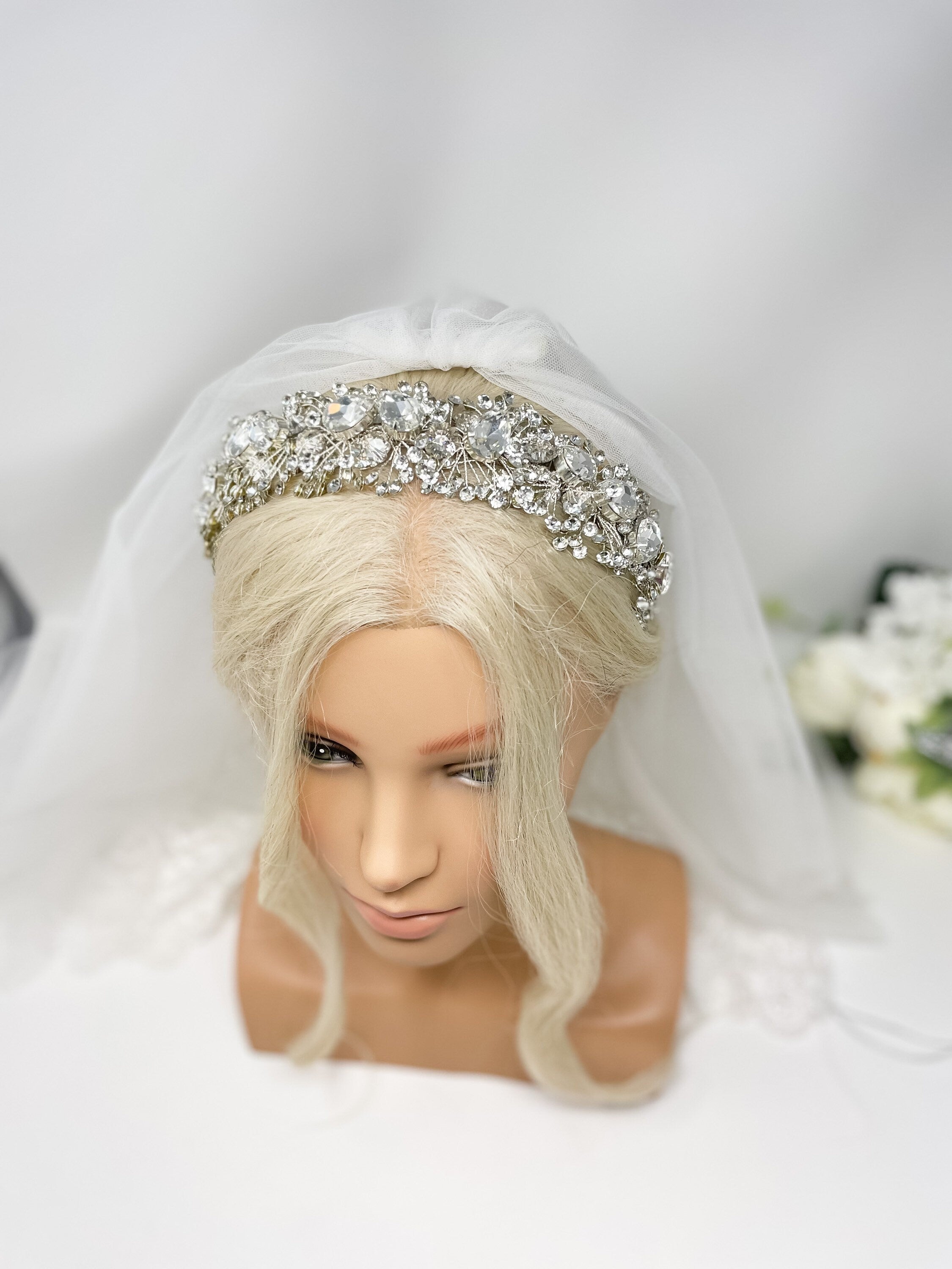 Big Sparkly Bridal Crown - Crystal Wedding Tiara - Statement Silver Bride Headpiece