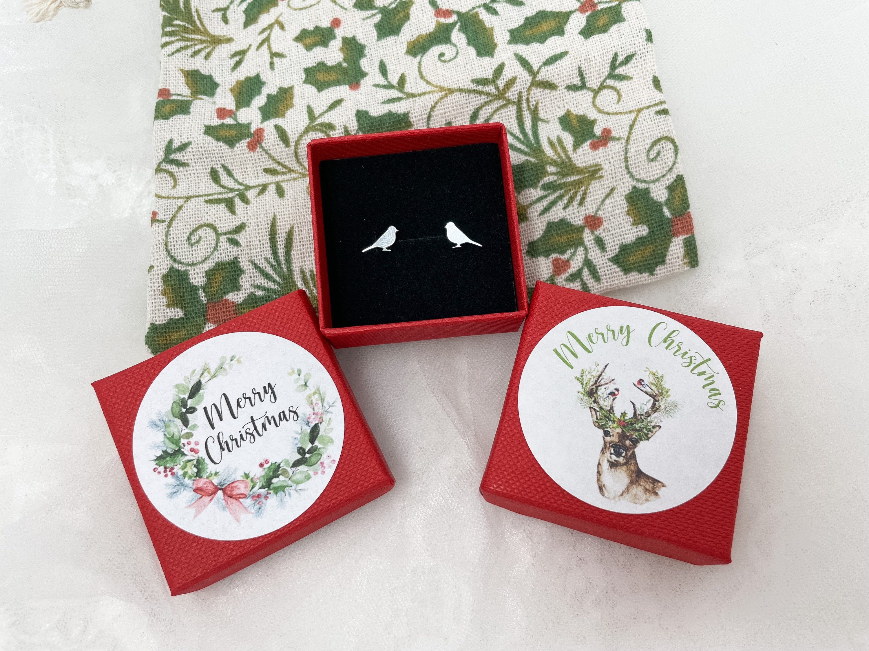 Christmas Earrings - Robin Bird Earrings | Stocking Filler - Sterling Silver Studs - Gift - Jewellery