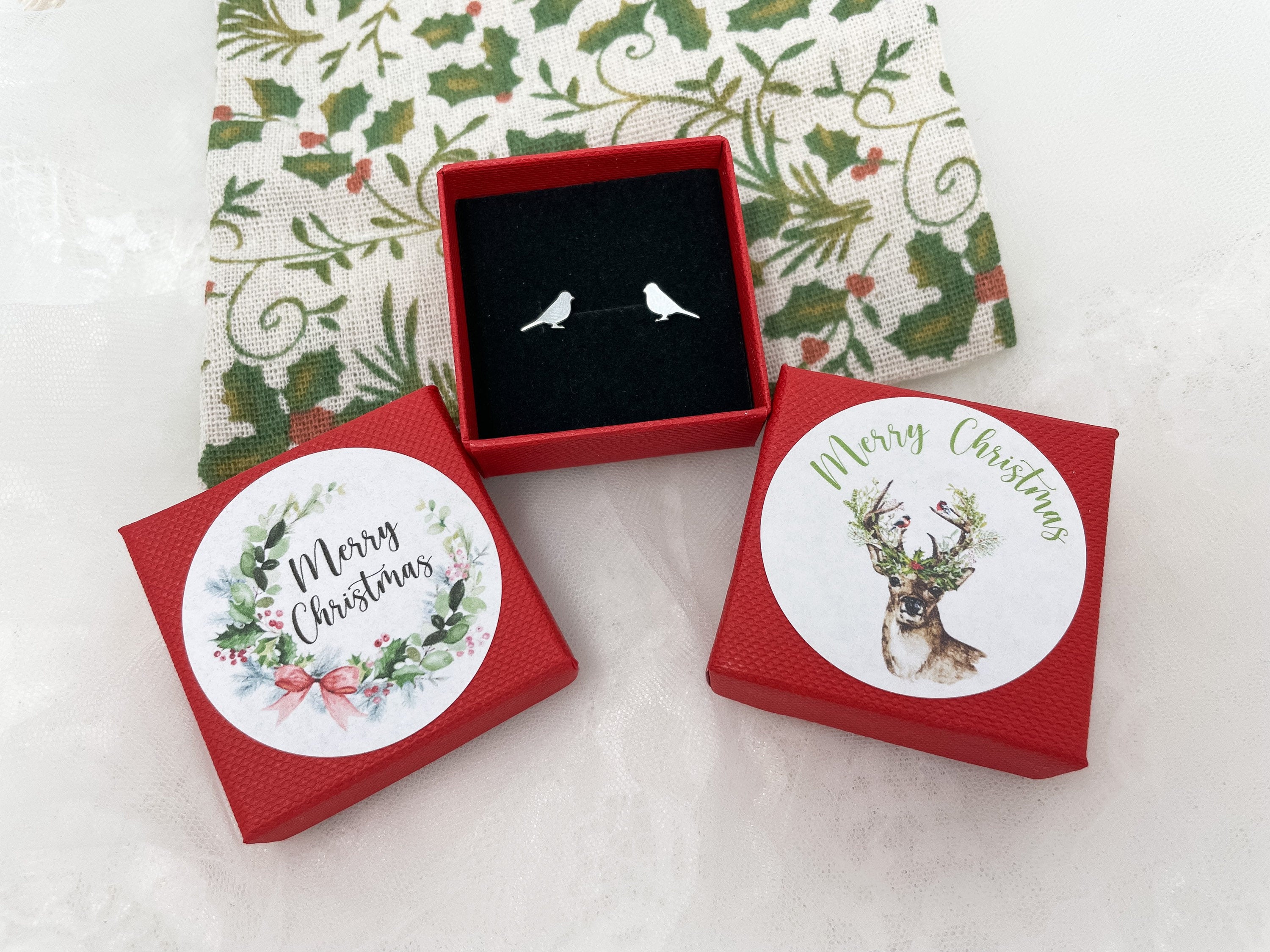 Christmas Earrings - Robin Bird Earrings | Stocking Filler - Sterling Silver Studs - Gift - Jewellery