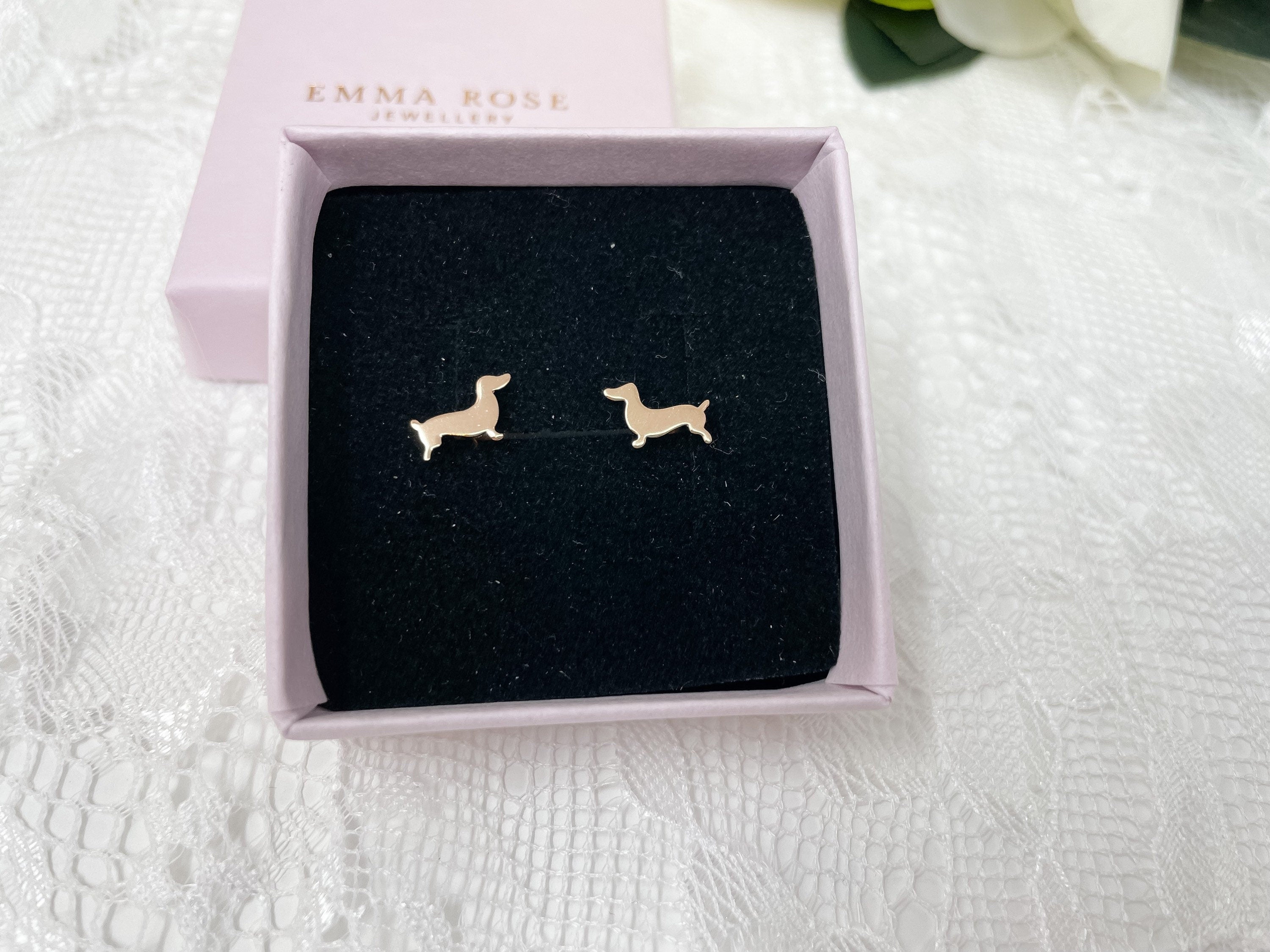 Dachshund Stud Earrings - Sausage Dog - Rose Gold Sterling Silver - Dog Lover Jewellery - Gift For Her - Dog Mum