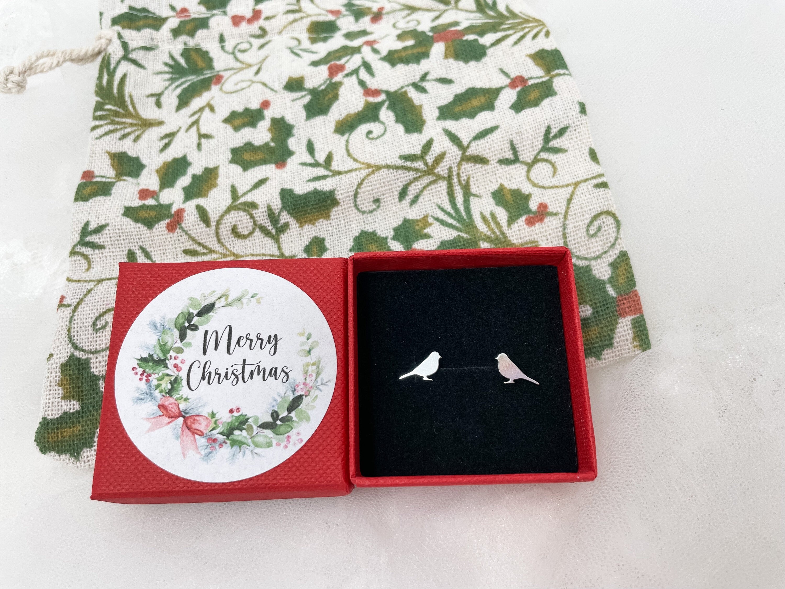 Christmas Earrings - Robin Bird Earrings | Stocking Filler - Sterling Silver Studs - Gift - Jewellery