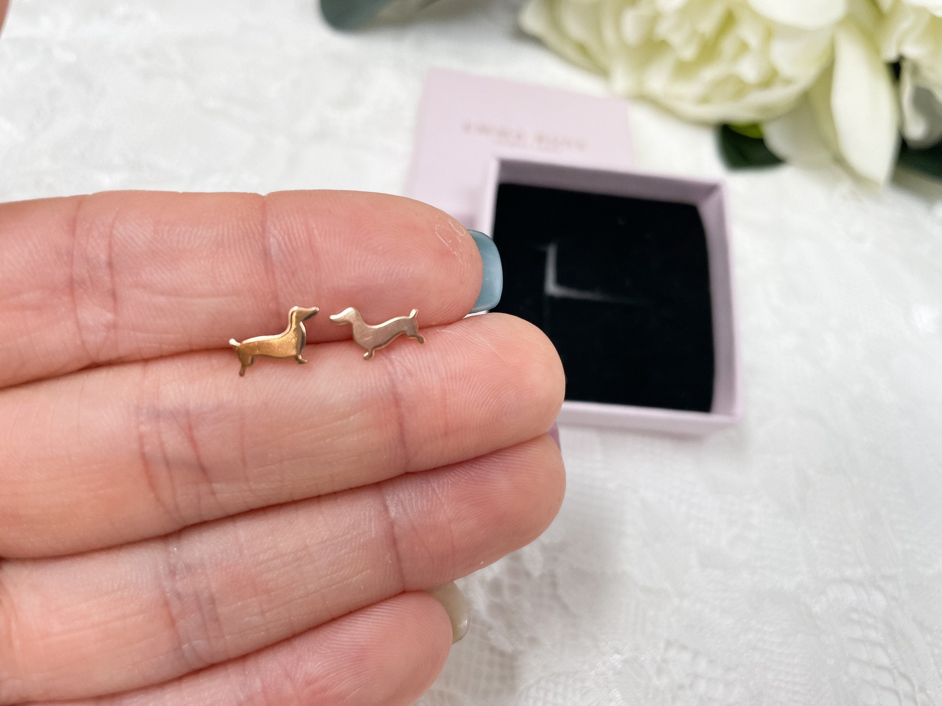 Dachshund Stud Earrings - Sausage Dog - Rose Gold Sterling Silver - Dog Lover Jewellery - Gift For Her - Dog Mum
